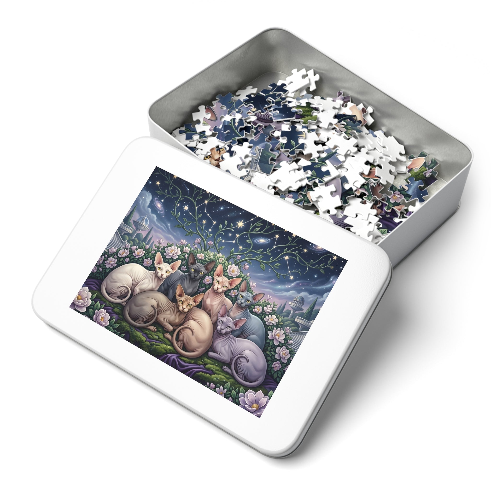 Sphynx Cat Celestial Constellation Night Garden Jigsaw Puzzle