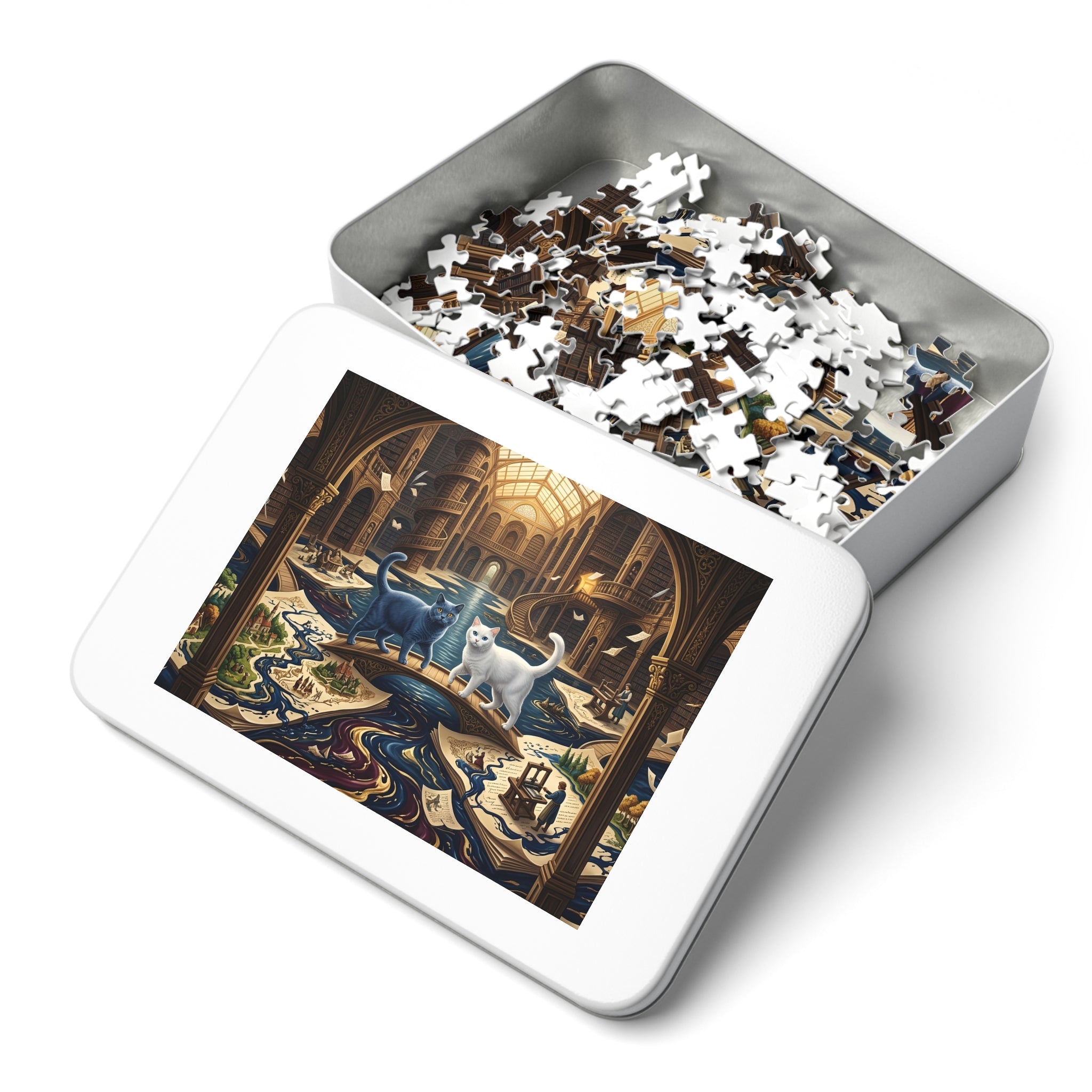 American Shorthair Cat Grand Library Map Bridge Printing Press Jigsaw Puzzle