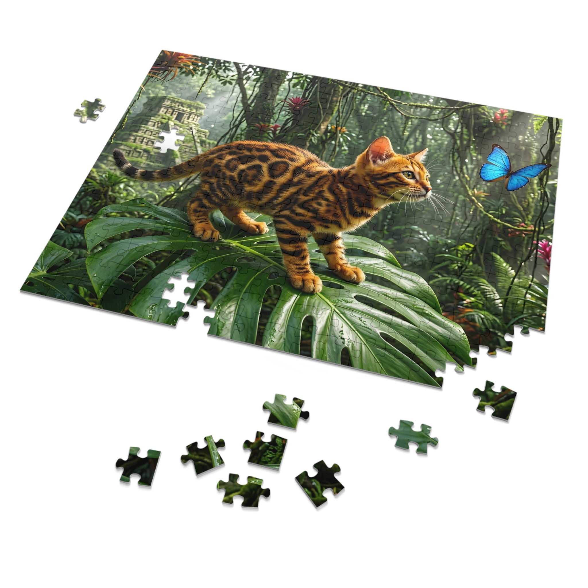 Brown Rosetted Bengal Kitten Jungle Temple Jigsaw Puzzle