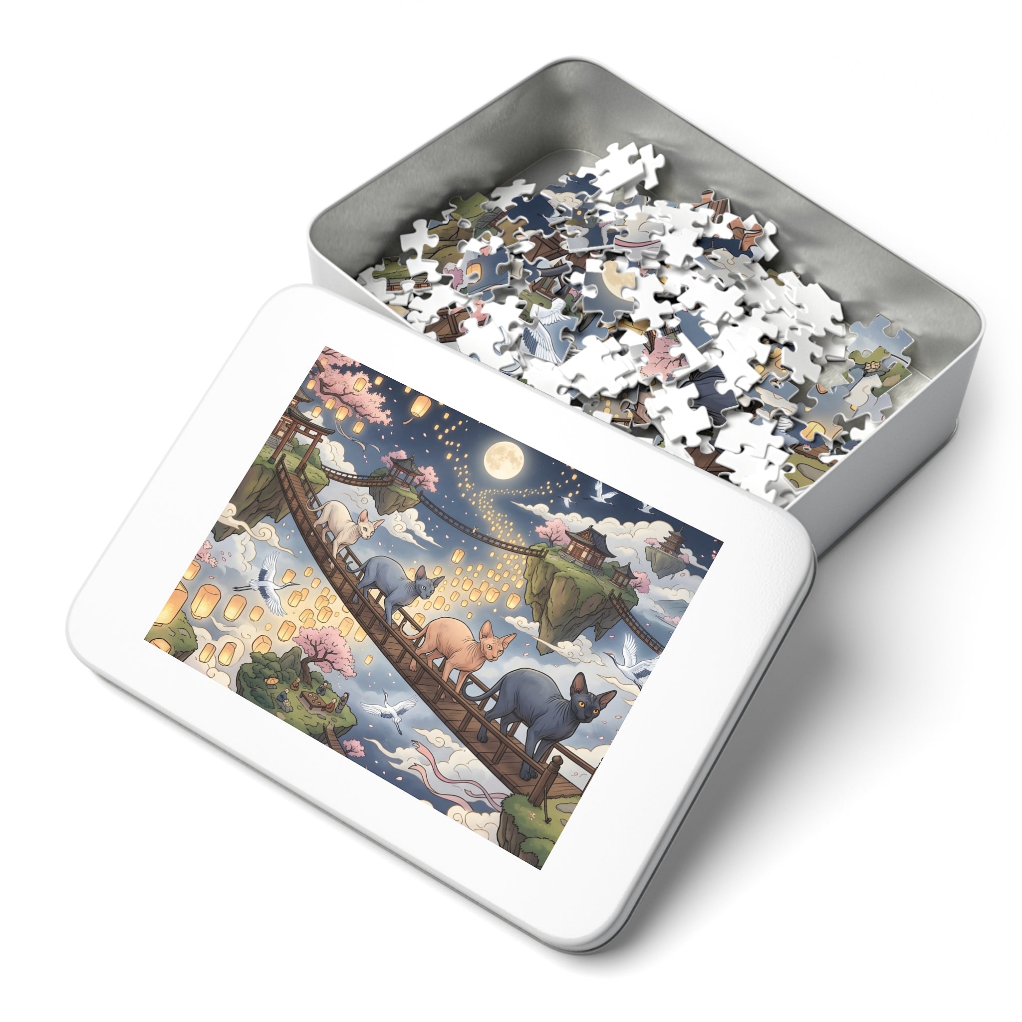 Sphynx Cat Floating Islands Lantern Bridge Jigsaw Puzzle