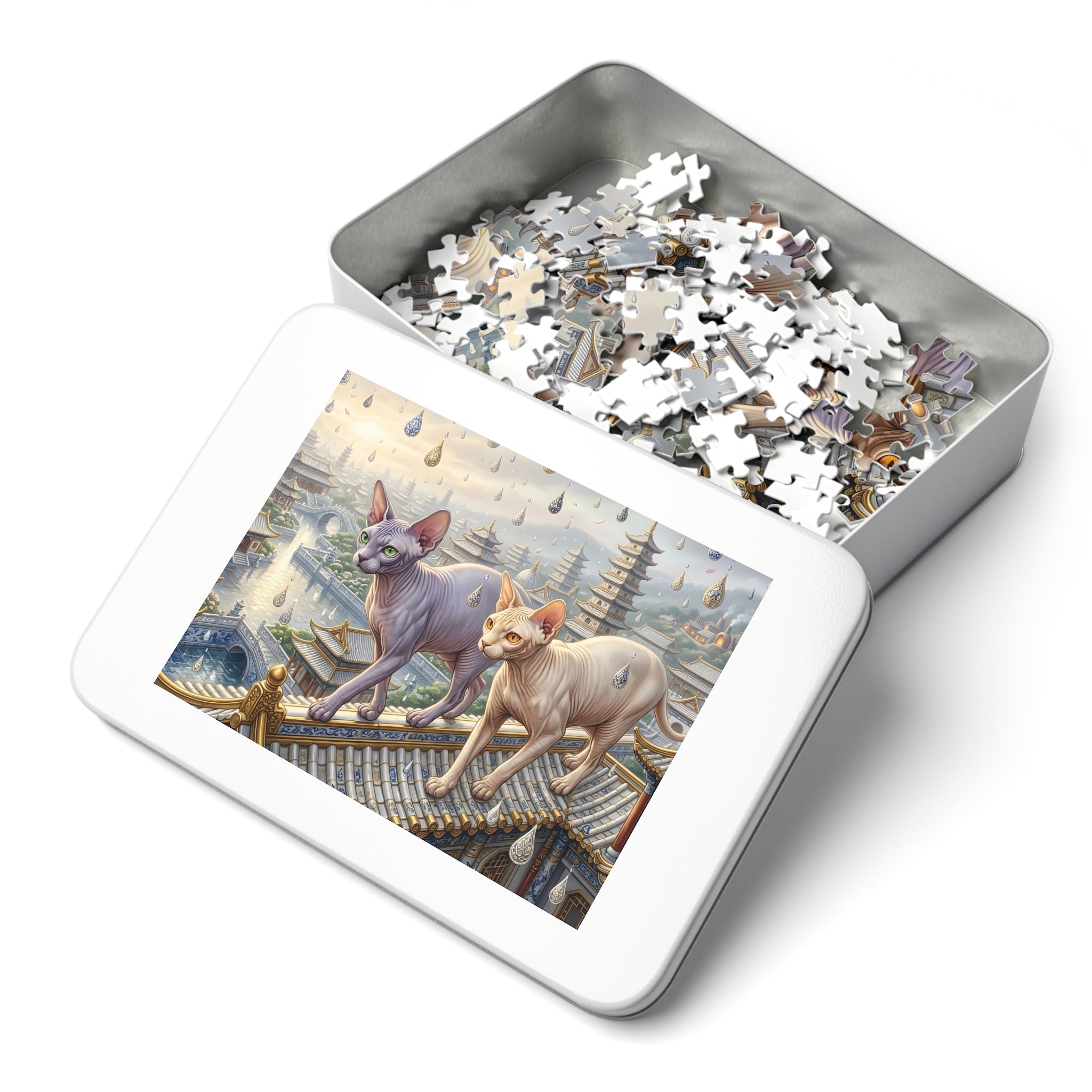 Sphynx Cat Porcelain Rain Pagoda Roof Jigsaw Puzzle