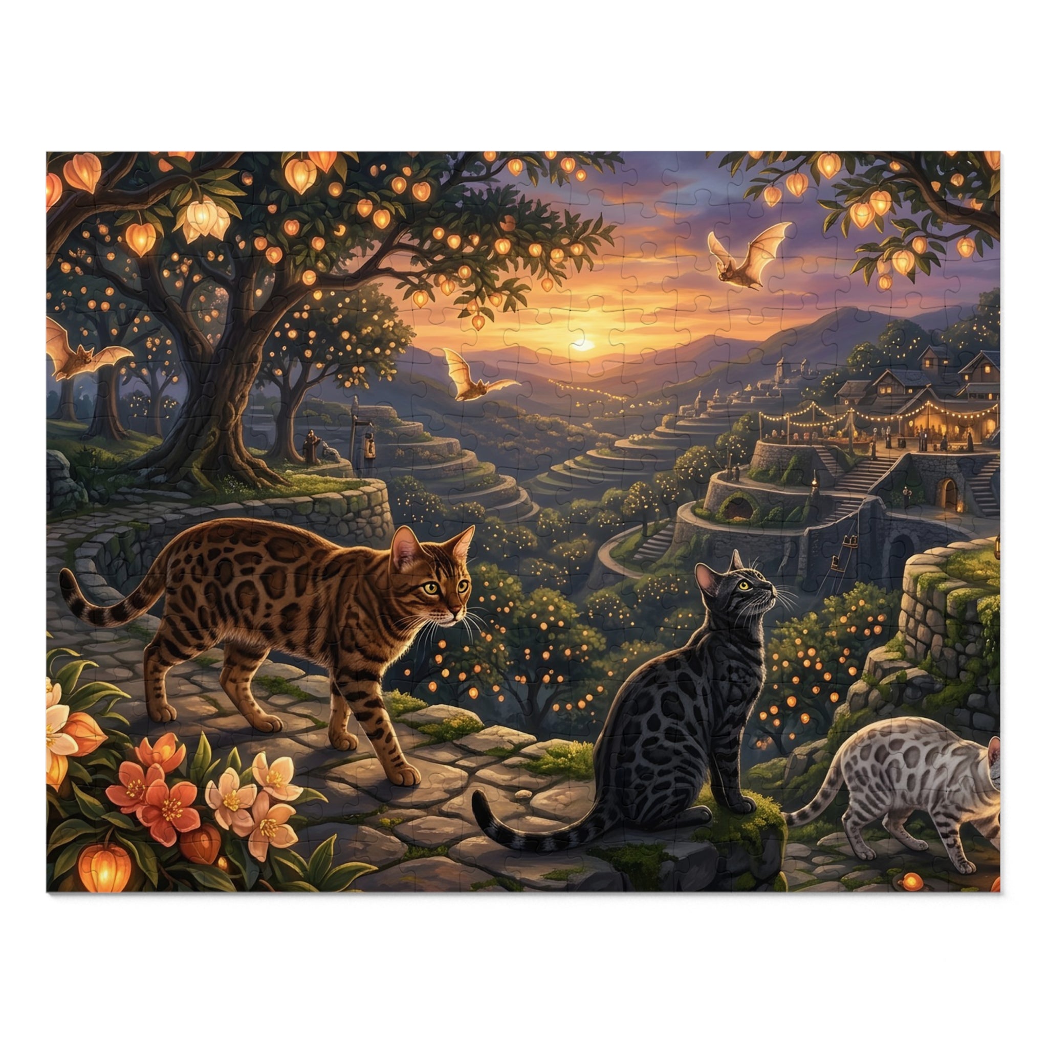 Bengal Cat Twilight Lantern Orchard Jigsaw Puzzle