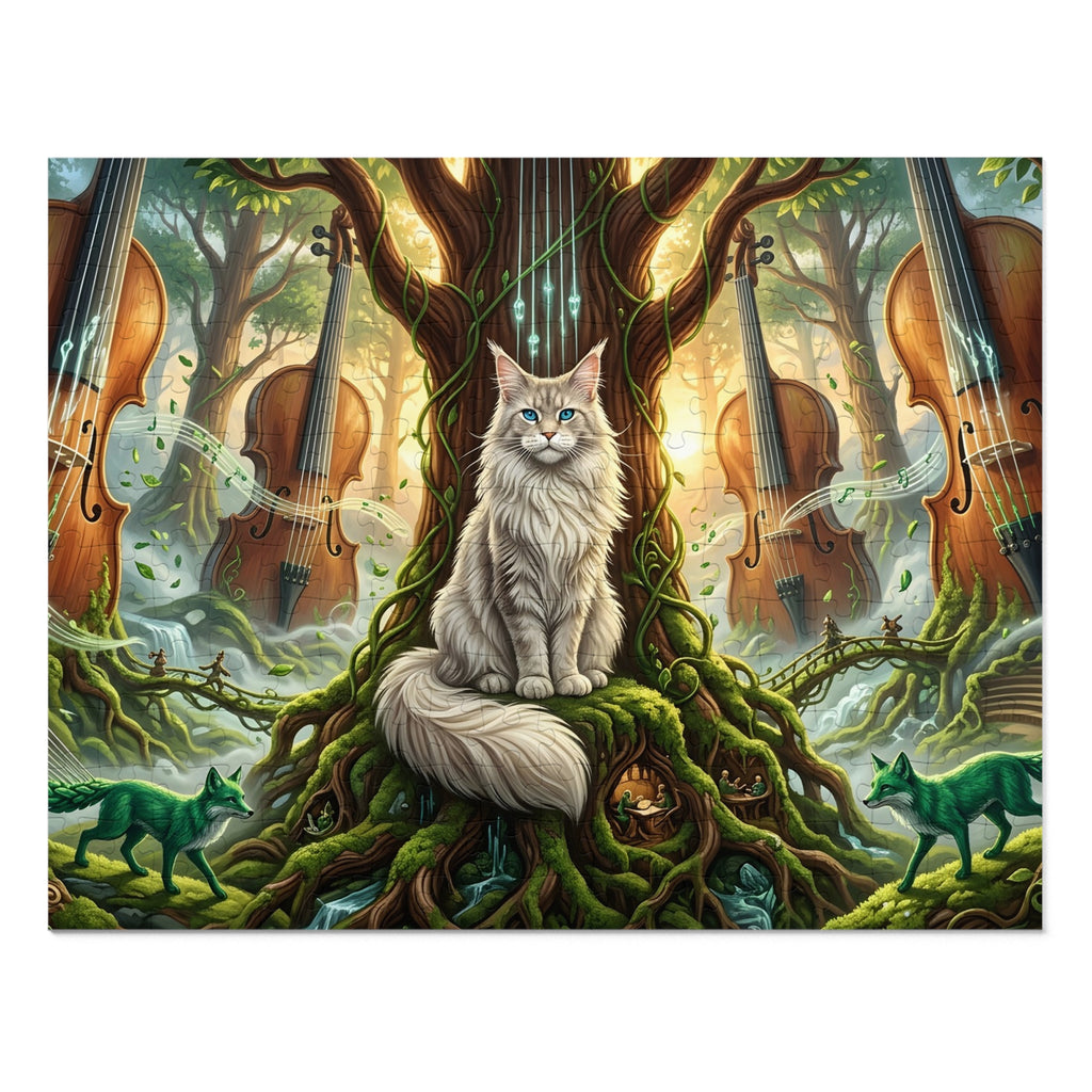 Maine Coon Cat Cello Violin Musical Forest Green Fox Jigsaw Puzzle