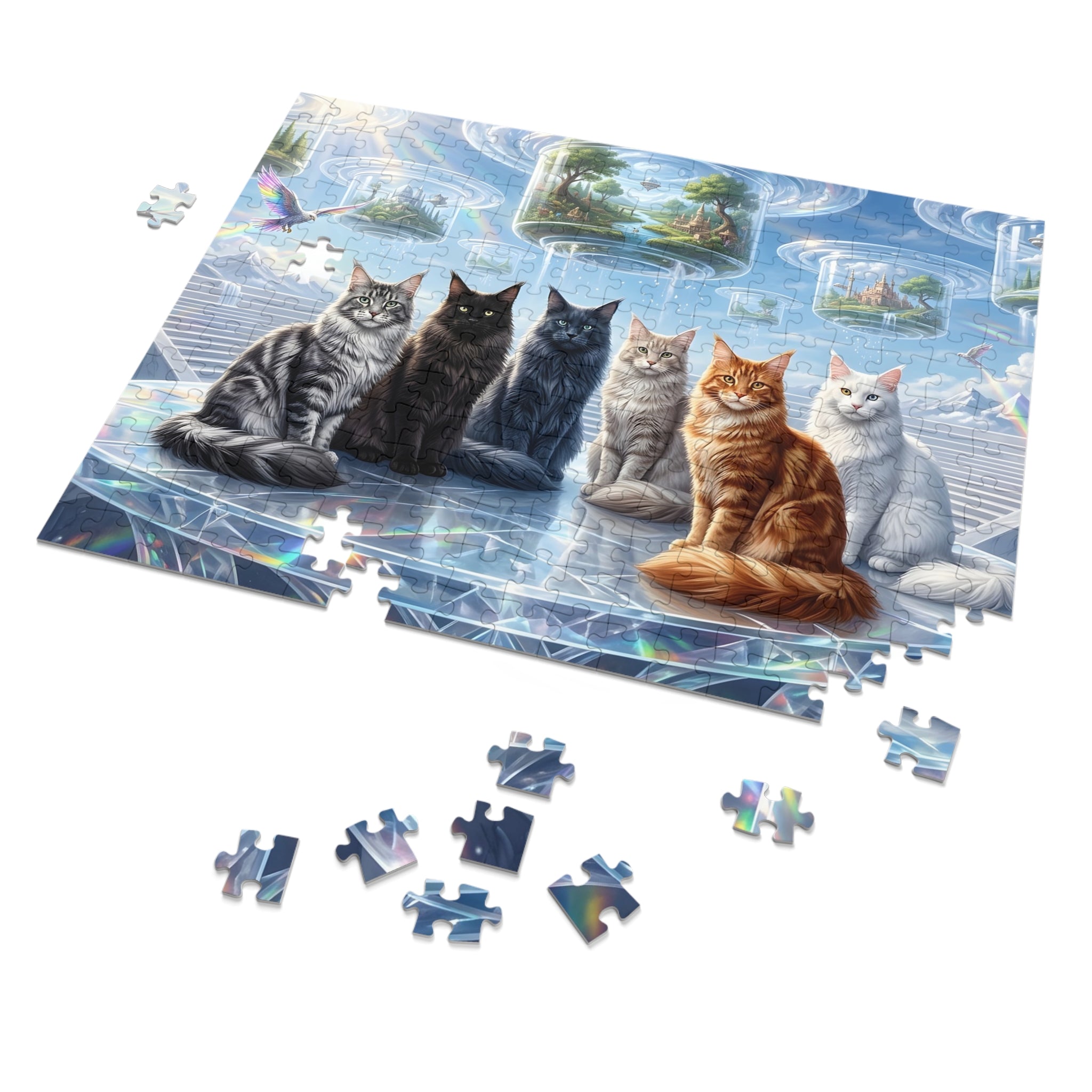 Maine Coon Cat Floating Glass Terrarium Celestial Rainbow Sanctuary Jigsaw Puzzle