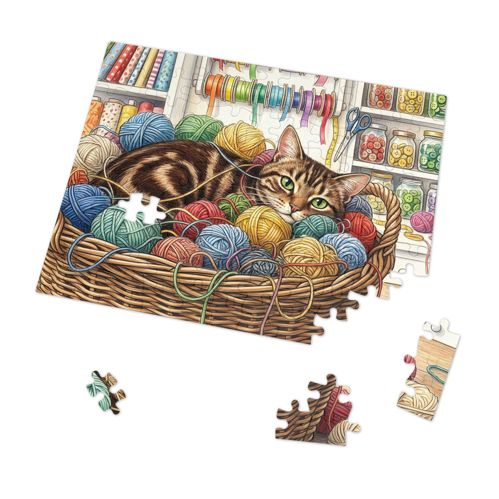 Brown Tabby American Shorthair Yarn Basket Craft Room Jigsaw Puzzle