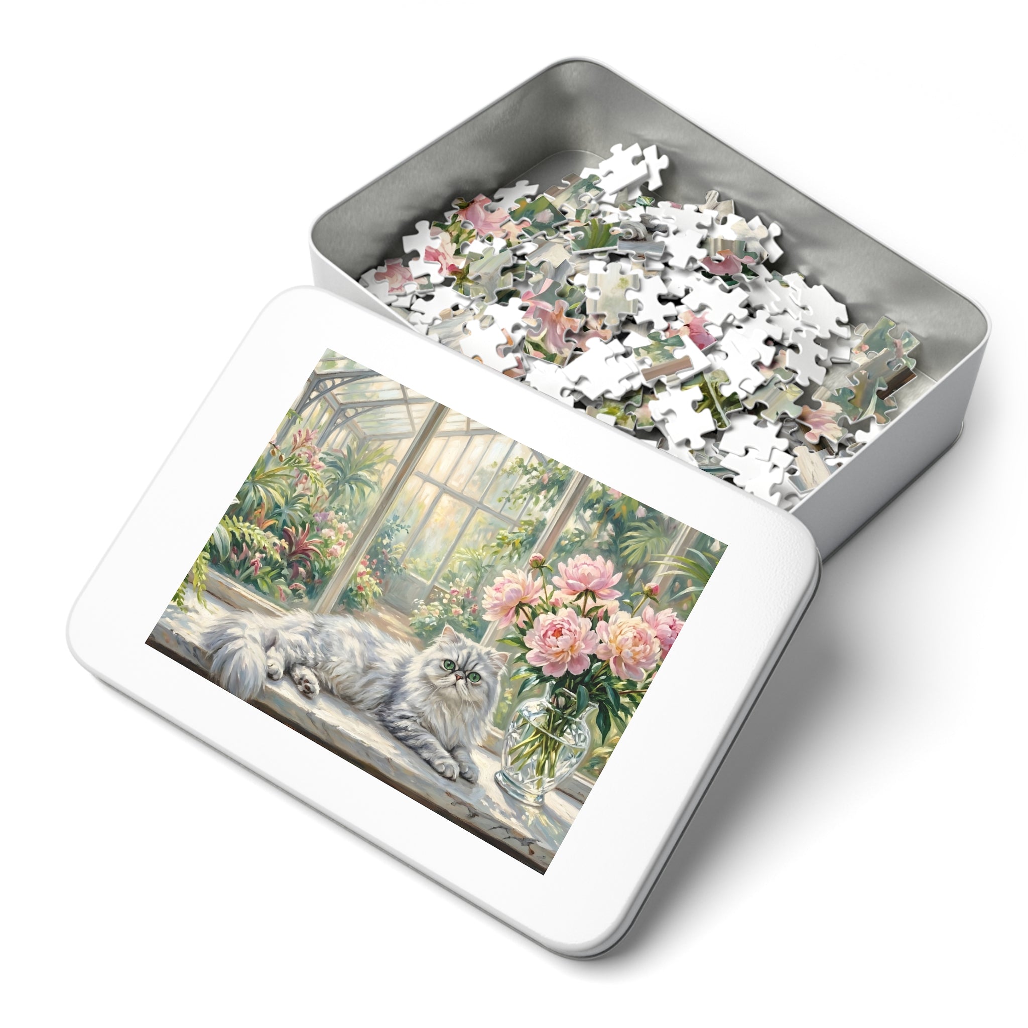 Silver Chinchilla Persian Greenhouse Peonies Jigsaw Puzzle