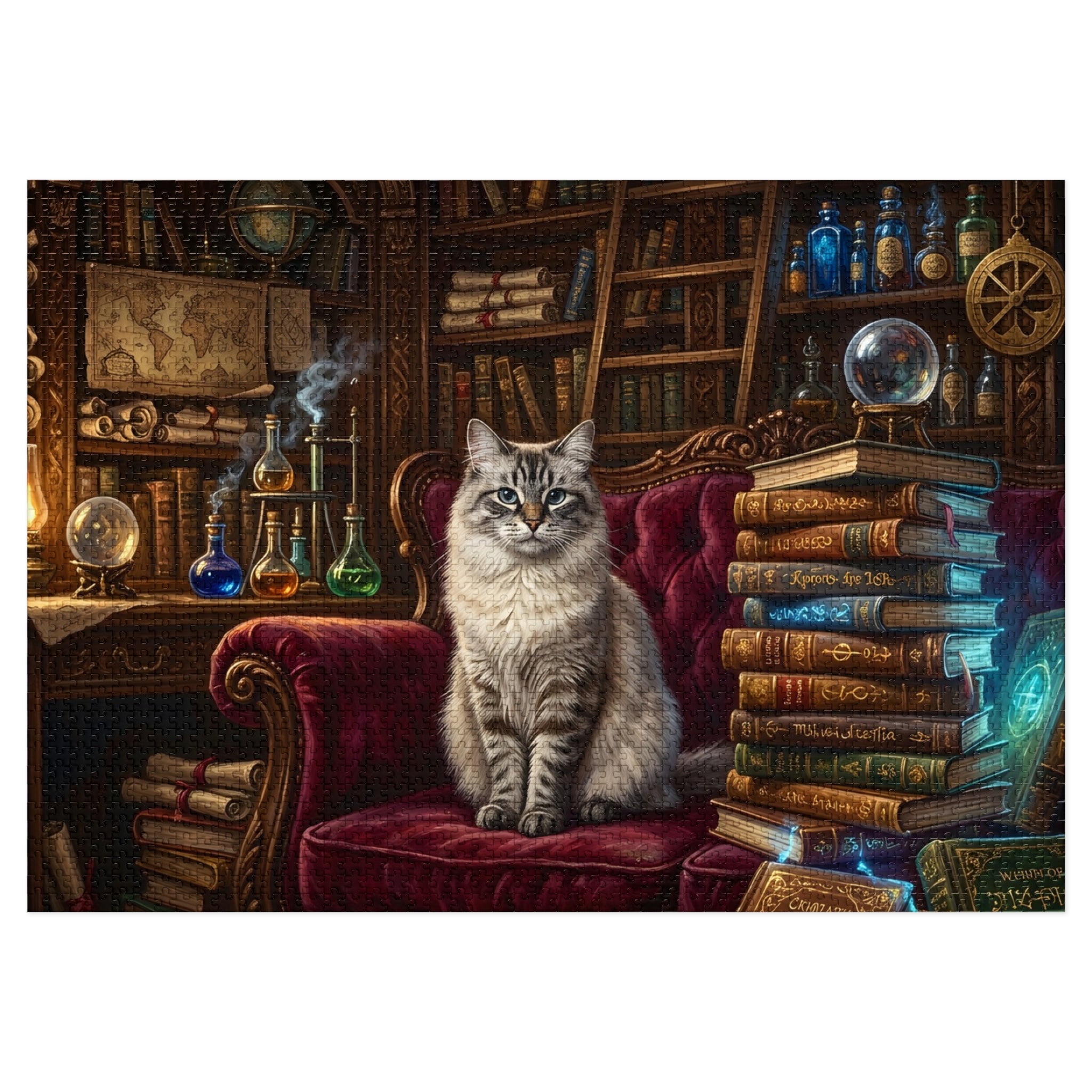 Seal Lynx Point Ragdoll Vintage Library Spellbooks Jigsaw Puzzle