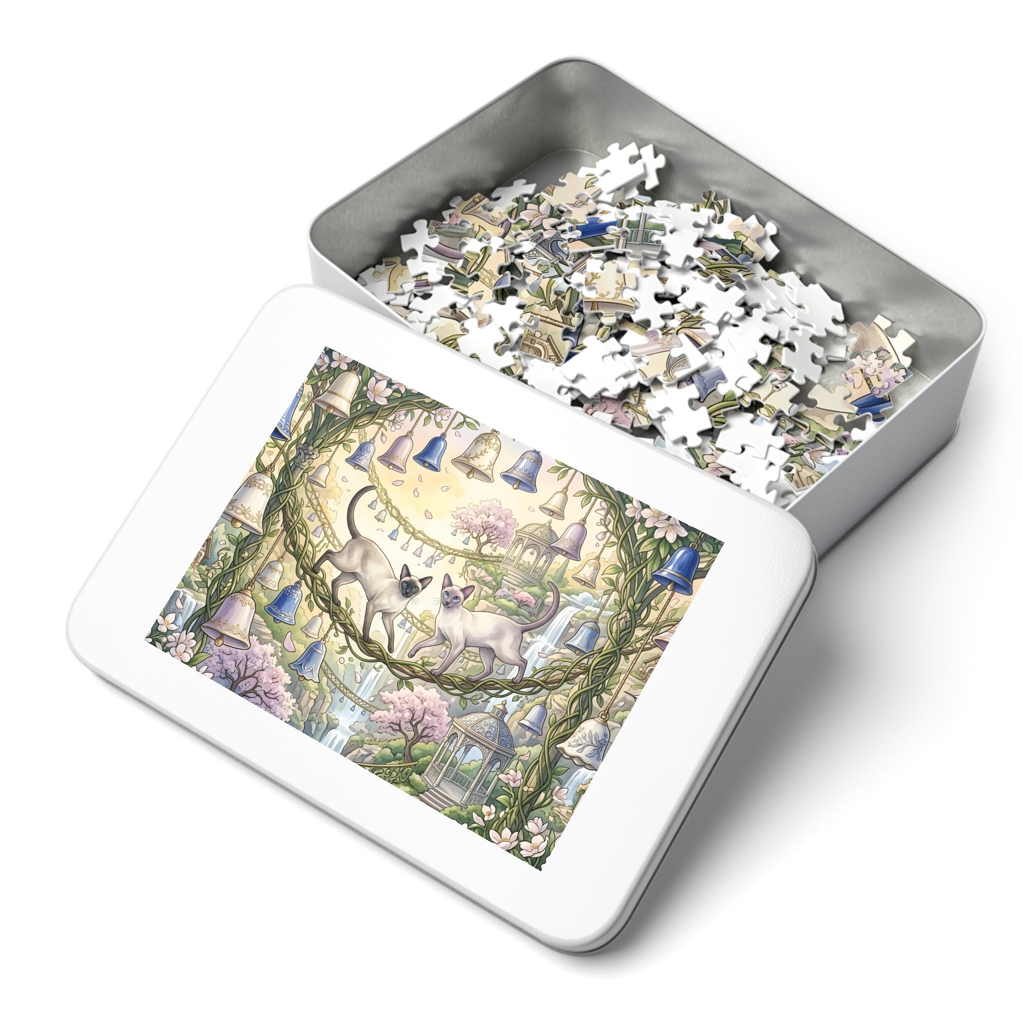 Siamese Cat Hanging Bell Garden Bridge Jigsaw Puzzle