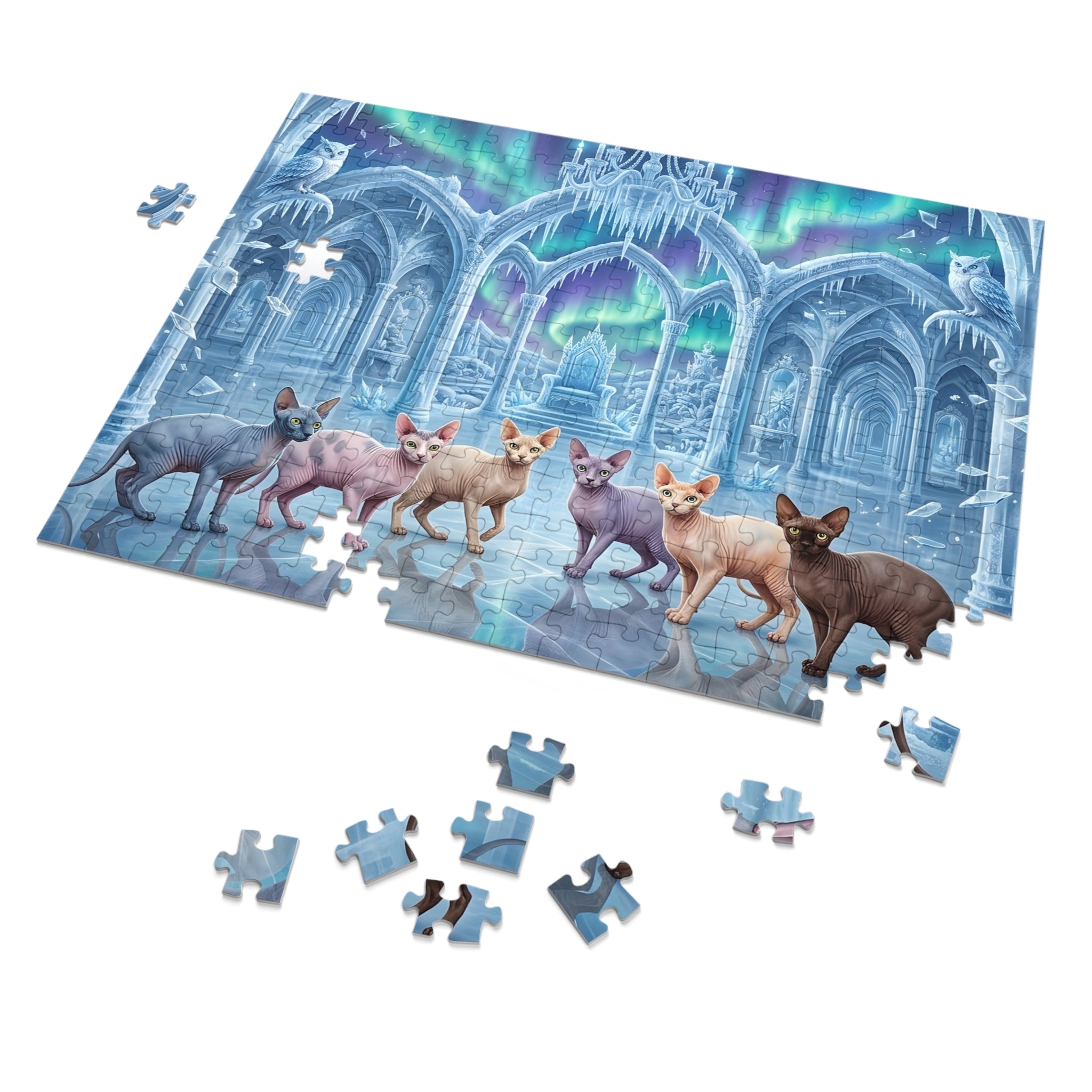 Sphynx Cat Ice Palace Aurora Borealis Jigsaw Puzzle