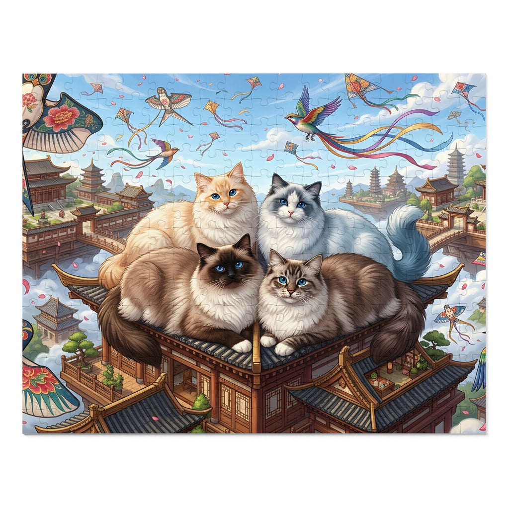 Ragdoll Cat Floating Pagoda Temple Kite Sky Jigsaw Puzzle