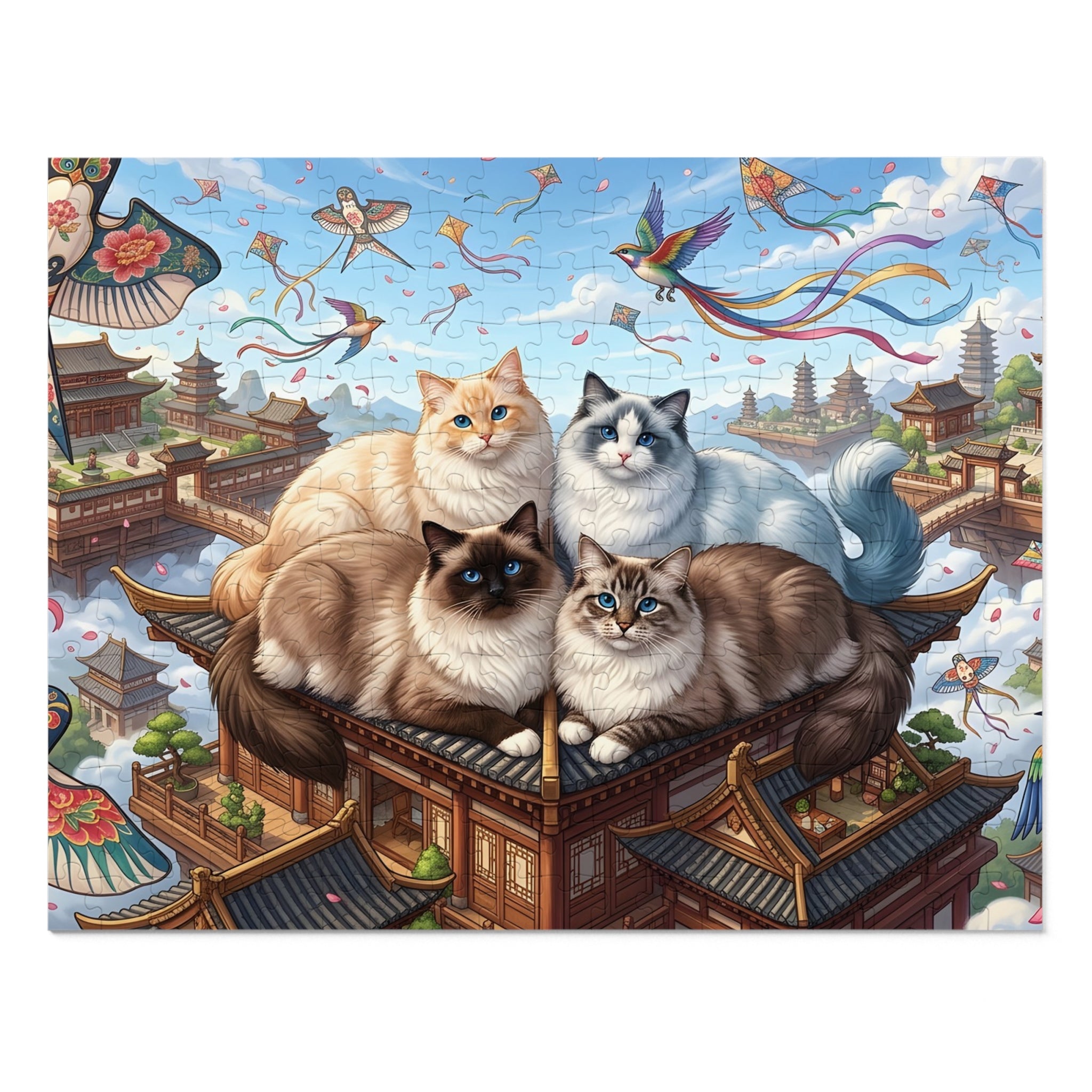 Ragdoll Cat Floating Pagoda Temple Kite Sky Jigsaw Puzzle