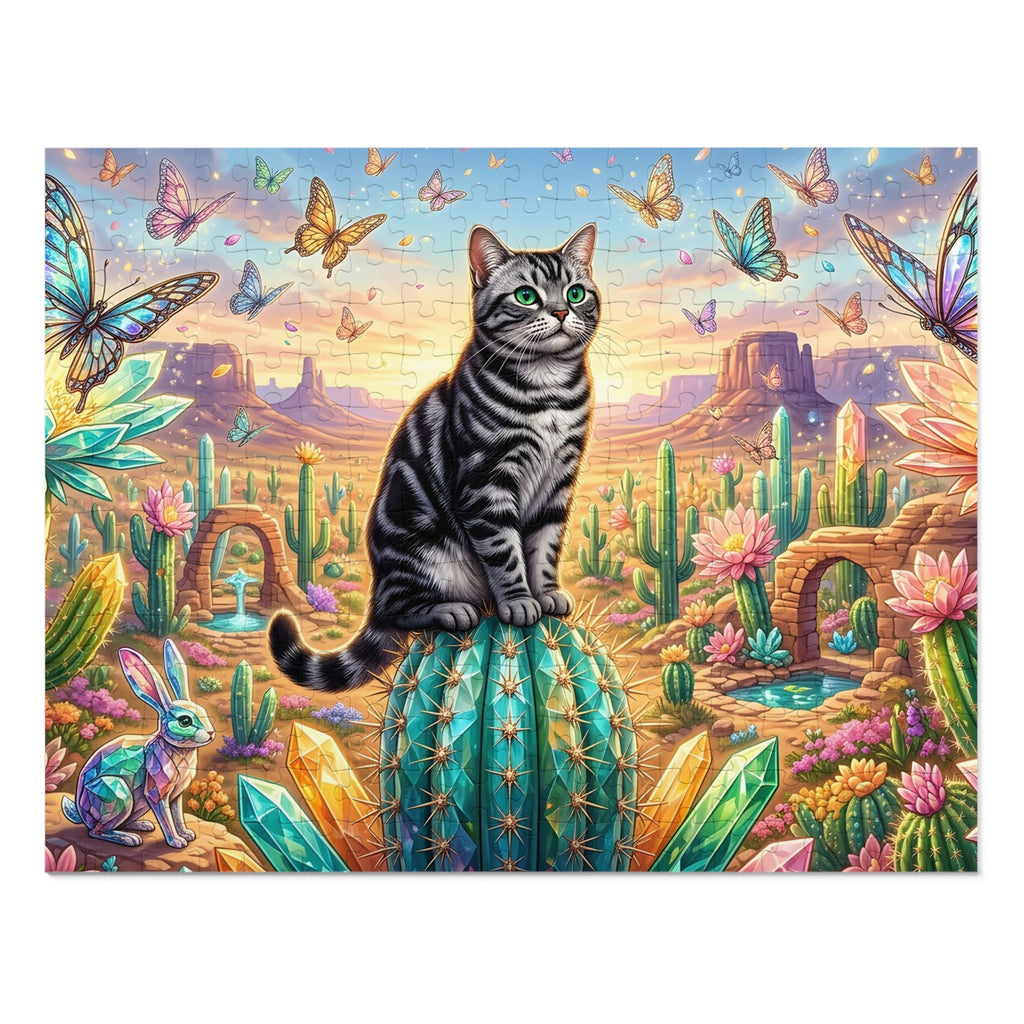 American Shorthair Cat Crystal Cactus Butterfly Desert Oasis Jigsaw Puzzle