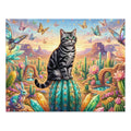 American Shorthair Cat Crystal Cactus Butterfly Desert Oasis Jigsaw Puzzle