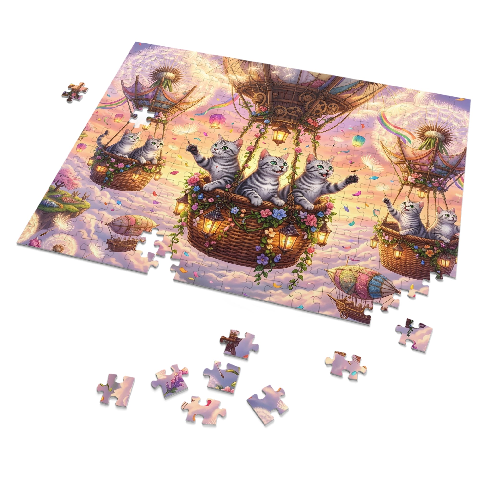 Silver Tabby American Shorthair Steampunk Clockwork Lotus Greenhouse Jigsaw Puzzle