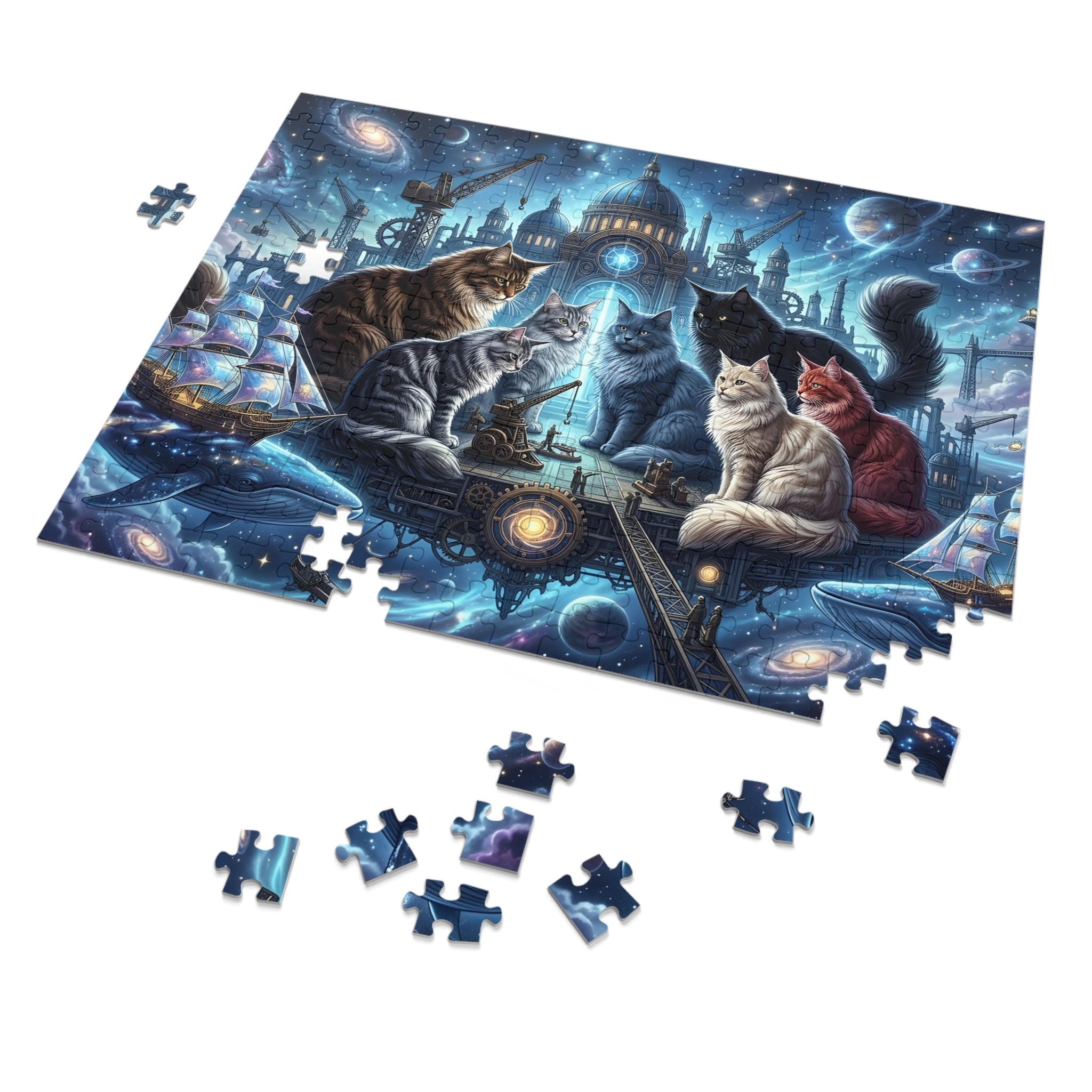 Maine Coon Cat Cosmic Space Whale Sailing Ship Clockwork Observatory Jigsaw Puzzle
