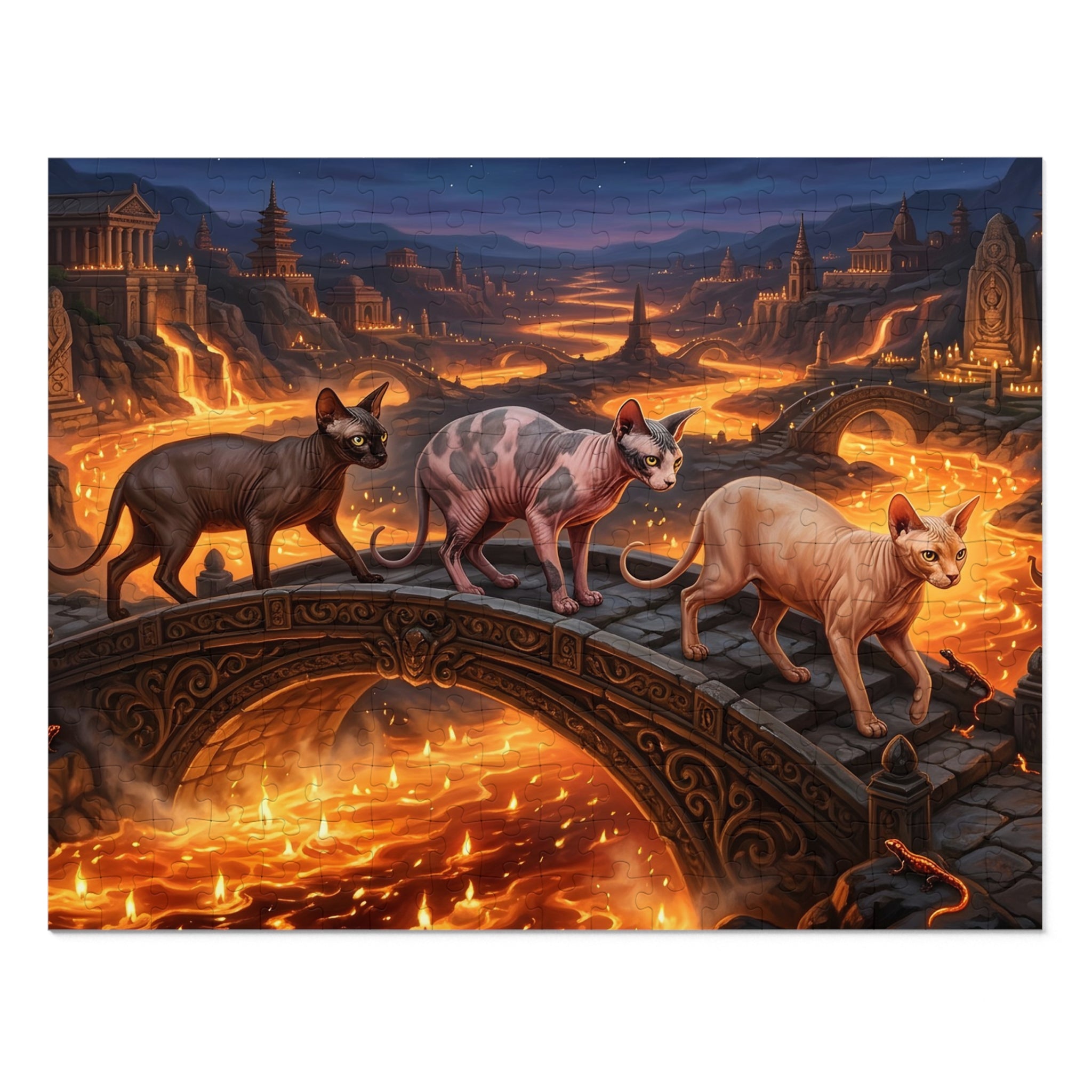 Sphynx Cat Volcanic Lava Temple Bridge Jigsaw Puzzle