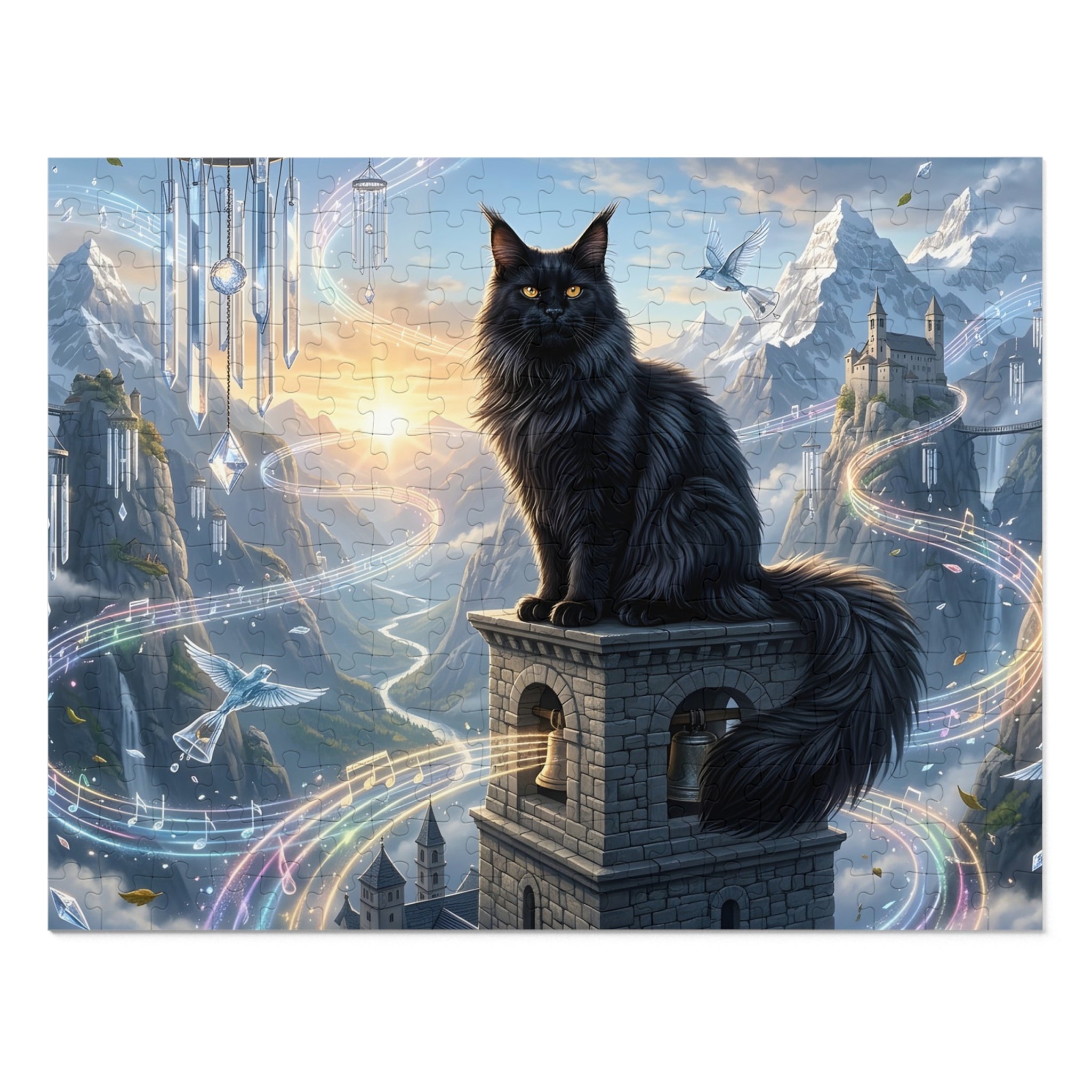Maine Coon Cat Bell Tower Wind Chime Musical Mountain Jigsaw Puzzle