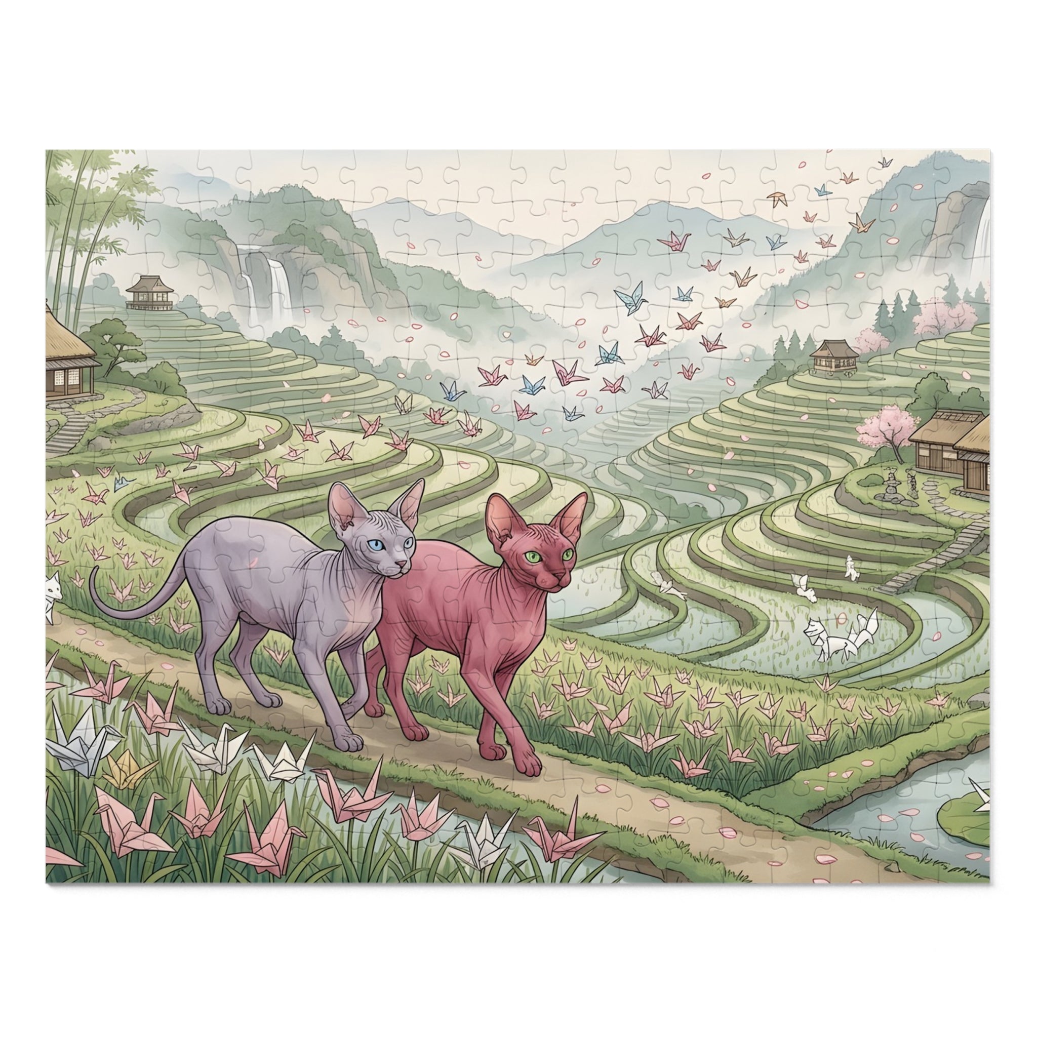 Sphynx Cat Origami Crane Rice Terraces Jigsaw Puzzle