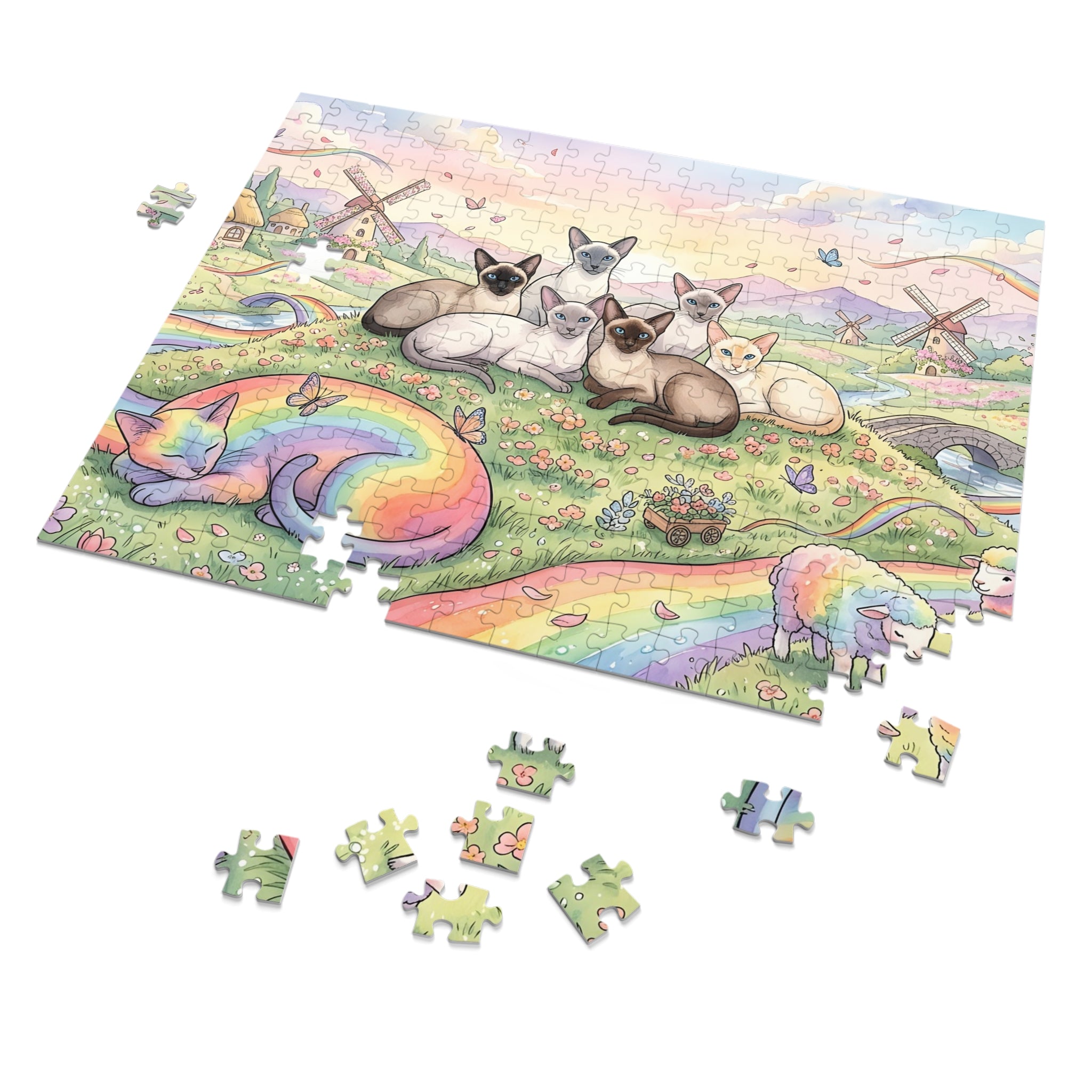 Siamese Cat Rainbow Pasture Windmill Jigsaw Puzzle