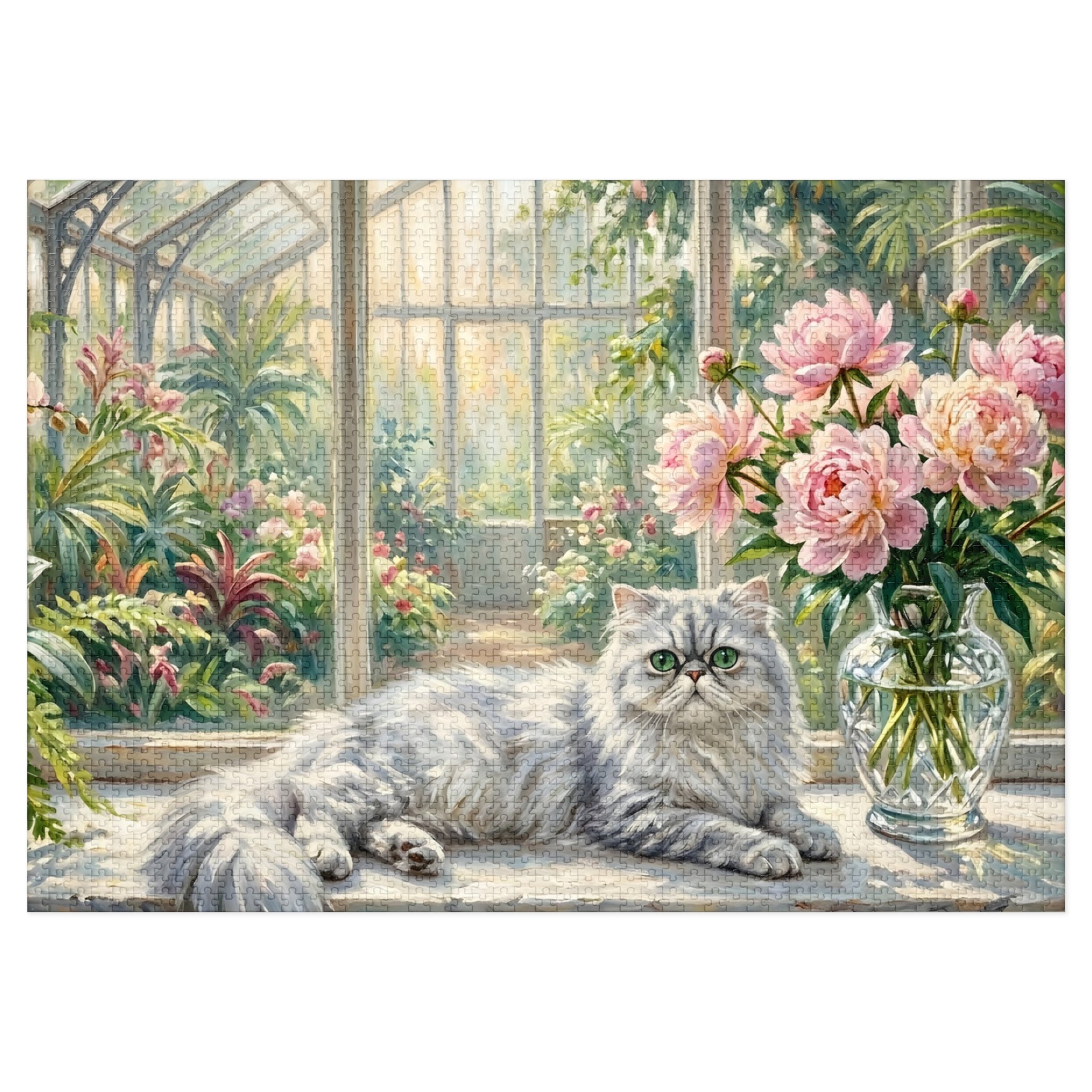 Silver Chinchilla Persian Greenhouse Peonies Jigsaw Puzzle