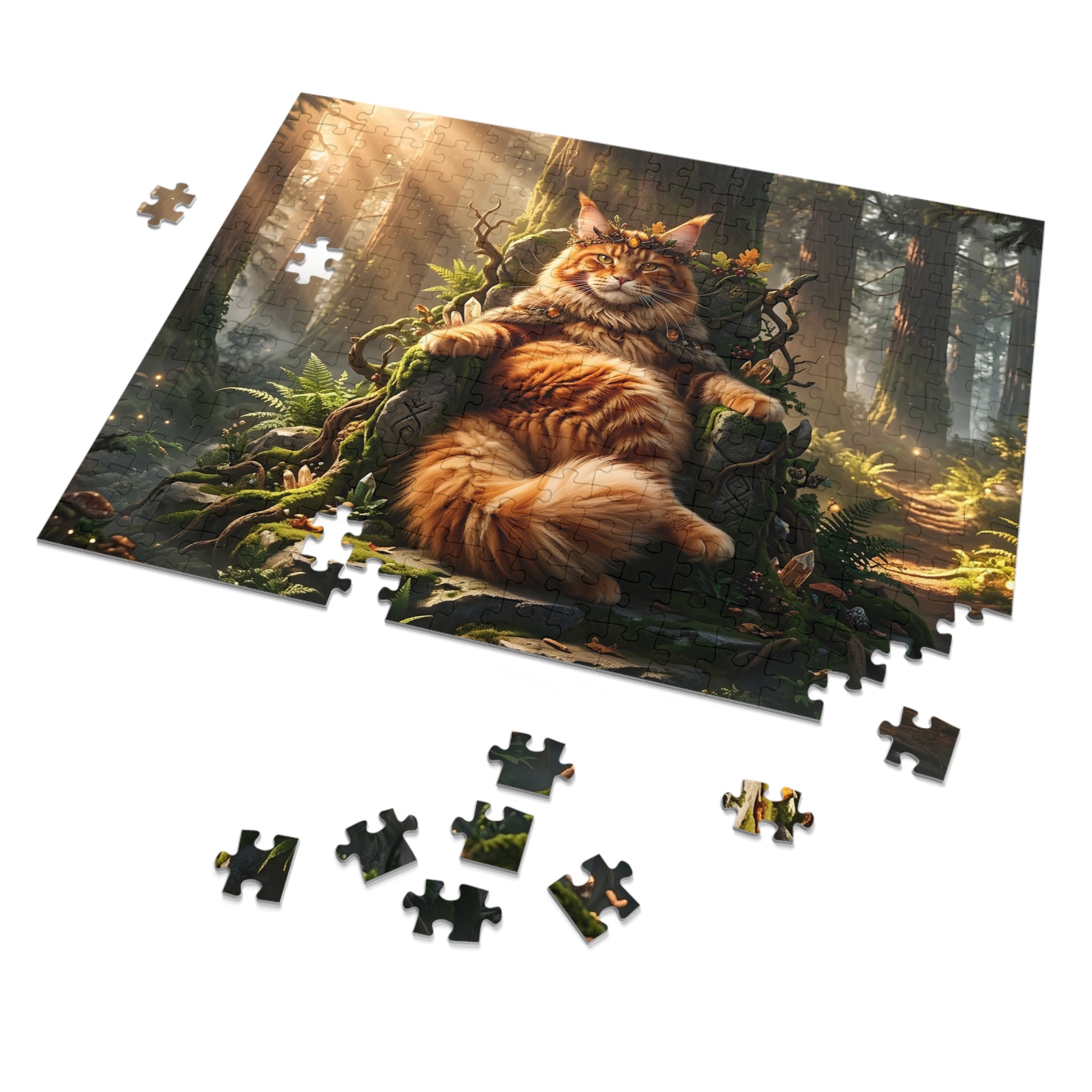 Orange Tabby Maine Coon Forest Throne King Jigsaw Puzzle