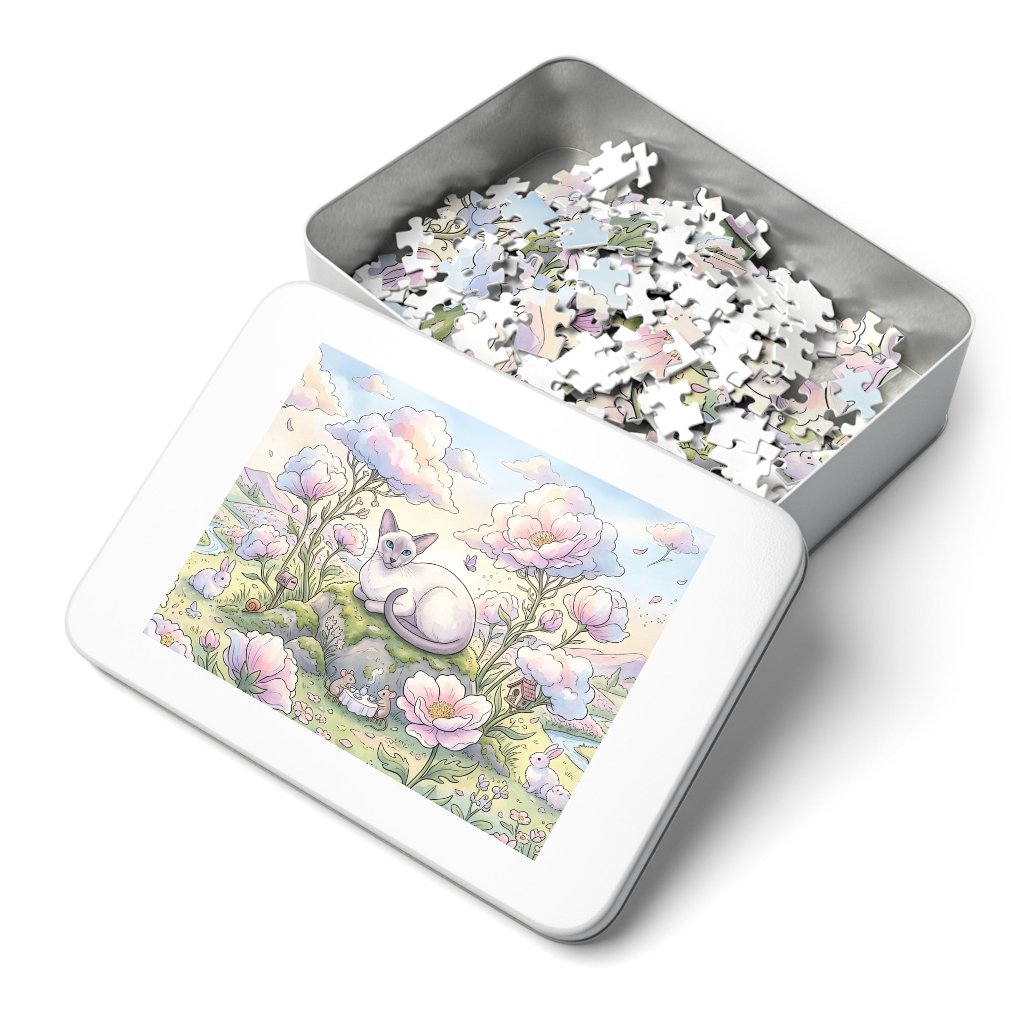Siamese Cat Pastel Cloud Peony Mouse Tea Party Bunny Garden Jigsaw Puzzle