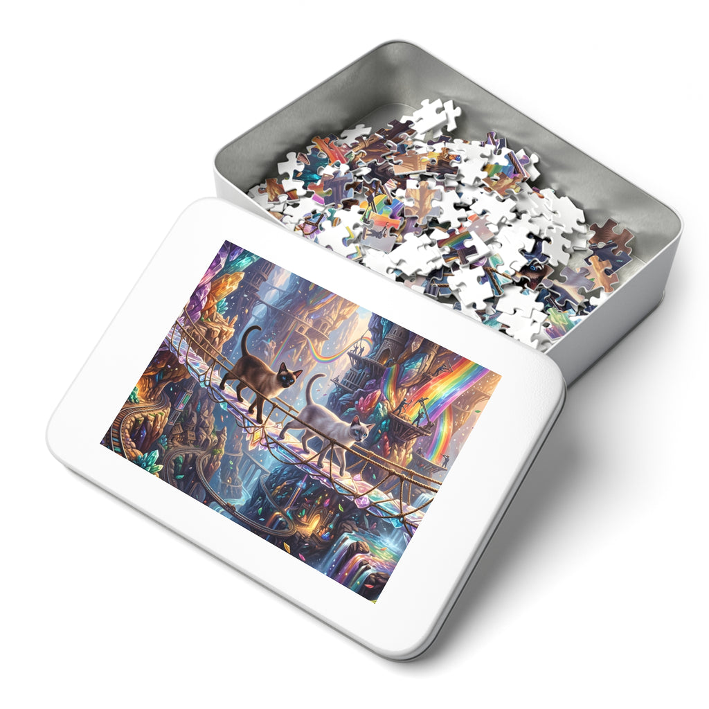 Siamese Cat Crystal Mine Rope Bridge Rainbow Waterfall Cavern Jigsaw Puzzle