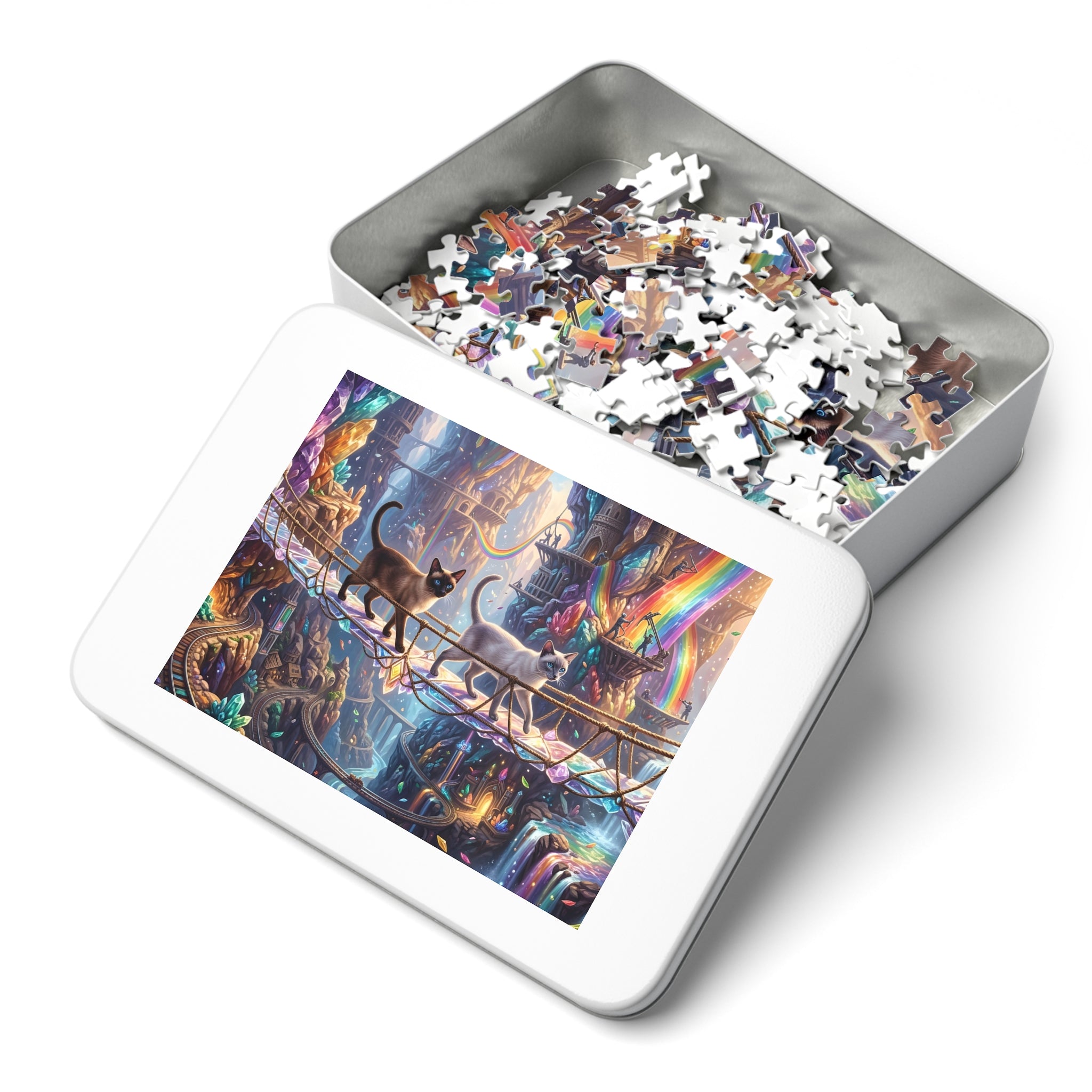 Siamese Cat Crystal Mine Rope Bridge Rainbow Waterfall Cavern Jigsaw Puzzle