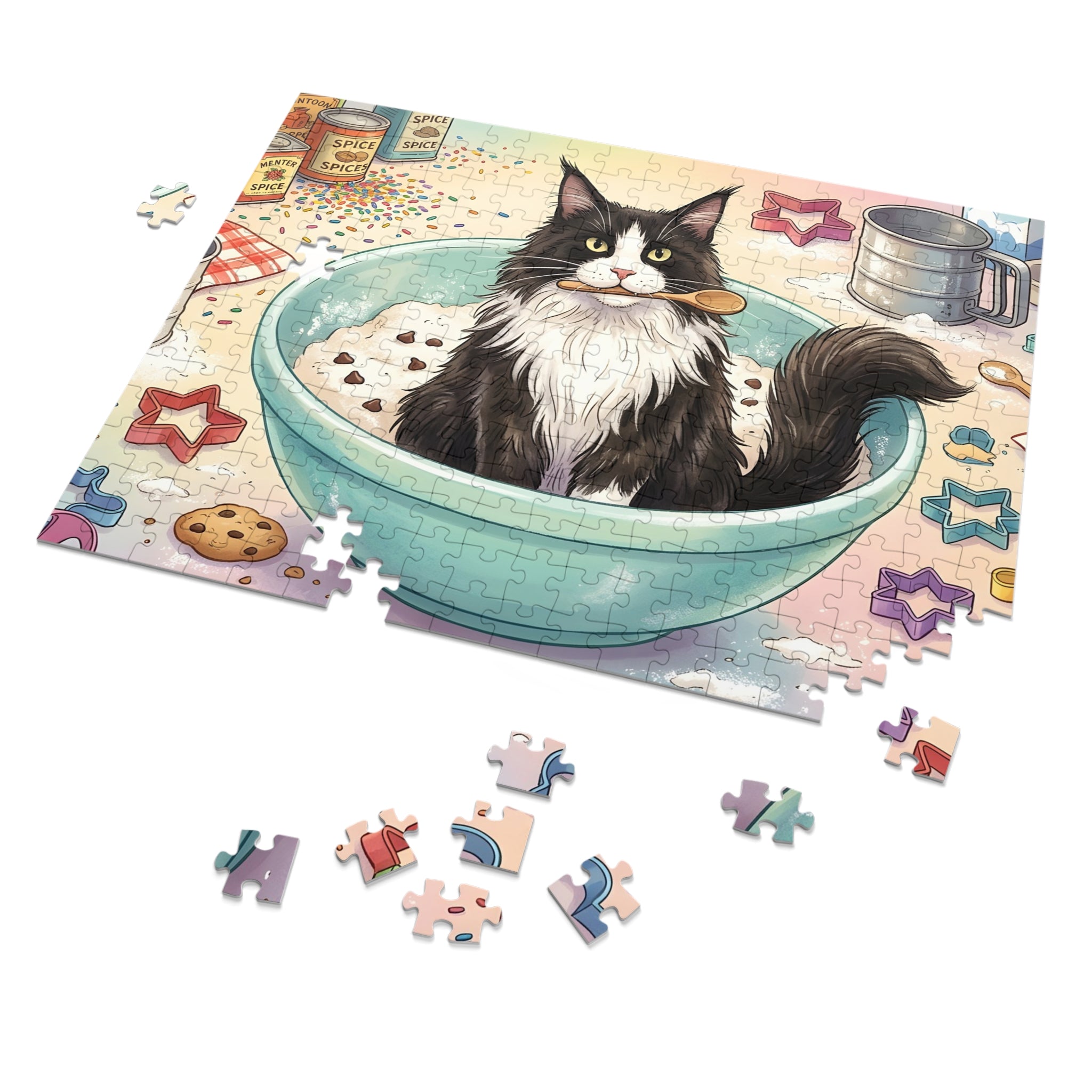 Black and White Tuxedo Maine Coon Baking Mixing Bowl Jigsaw Puzzle