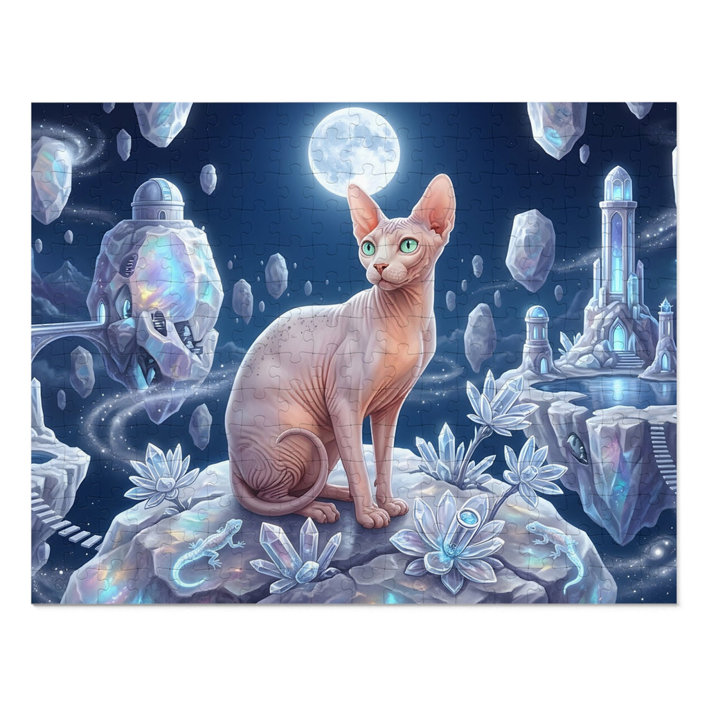 Sphynx Cat Floating Crystal Island Moon Observatory Jigsaw Puzzle
