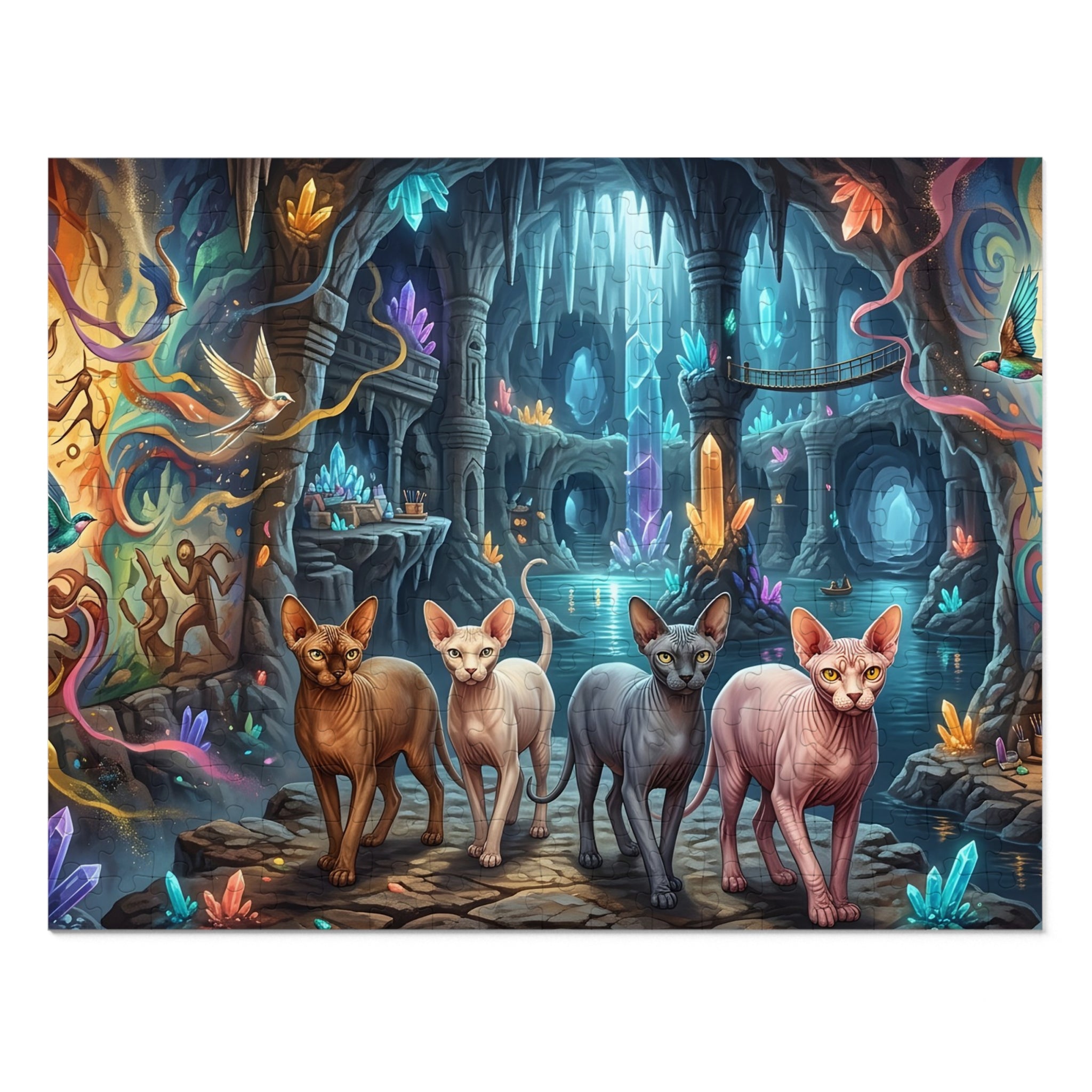 Sphynx Cat Glowing Crystal Cavern Jigsaw Puzzle