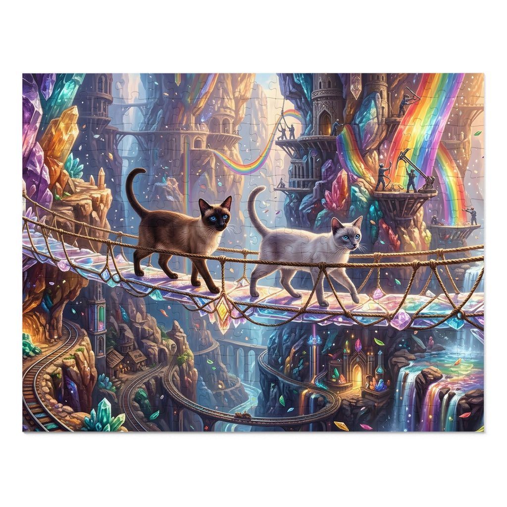 Siamese Cat Crystal Mine Rope Bridge Rainbow Waterfall Cavern Jigsaw Puzzle
