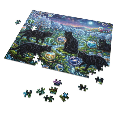 Black Tabby American Shorthair Orchard Glass Orb Worlds Jigsaw Puzzle