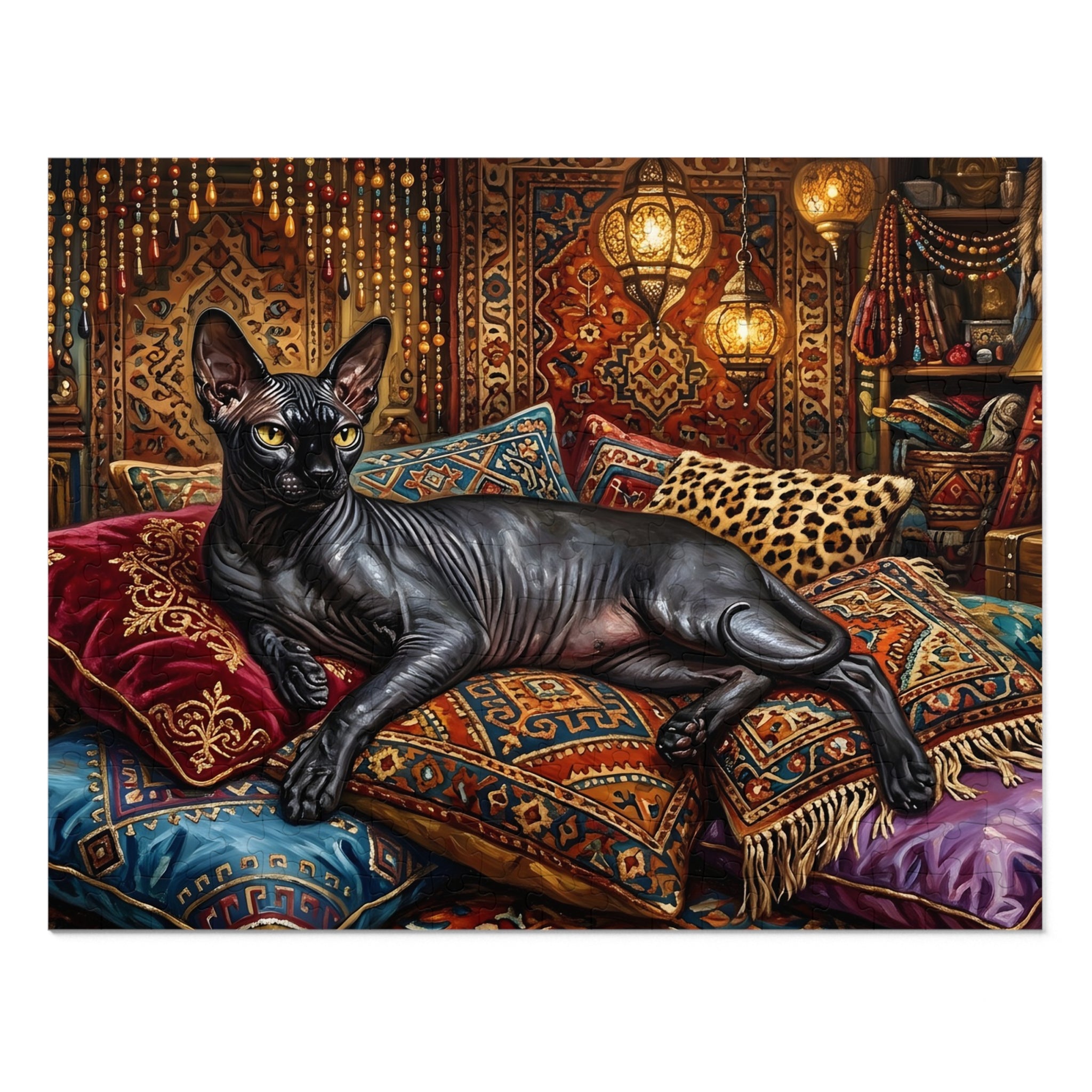 Pink and Grey Sphynx Steampunk Steampow Succulents Jigsaw Puzzle