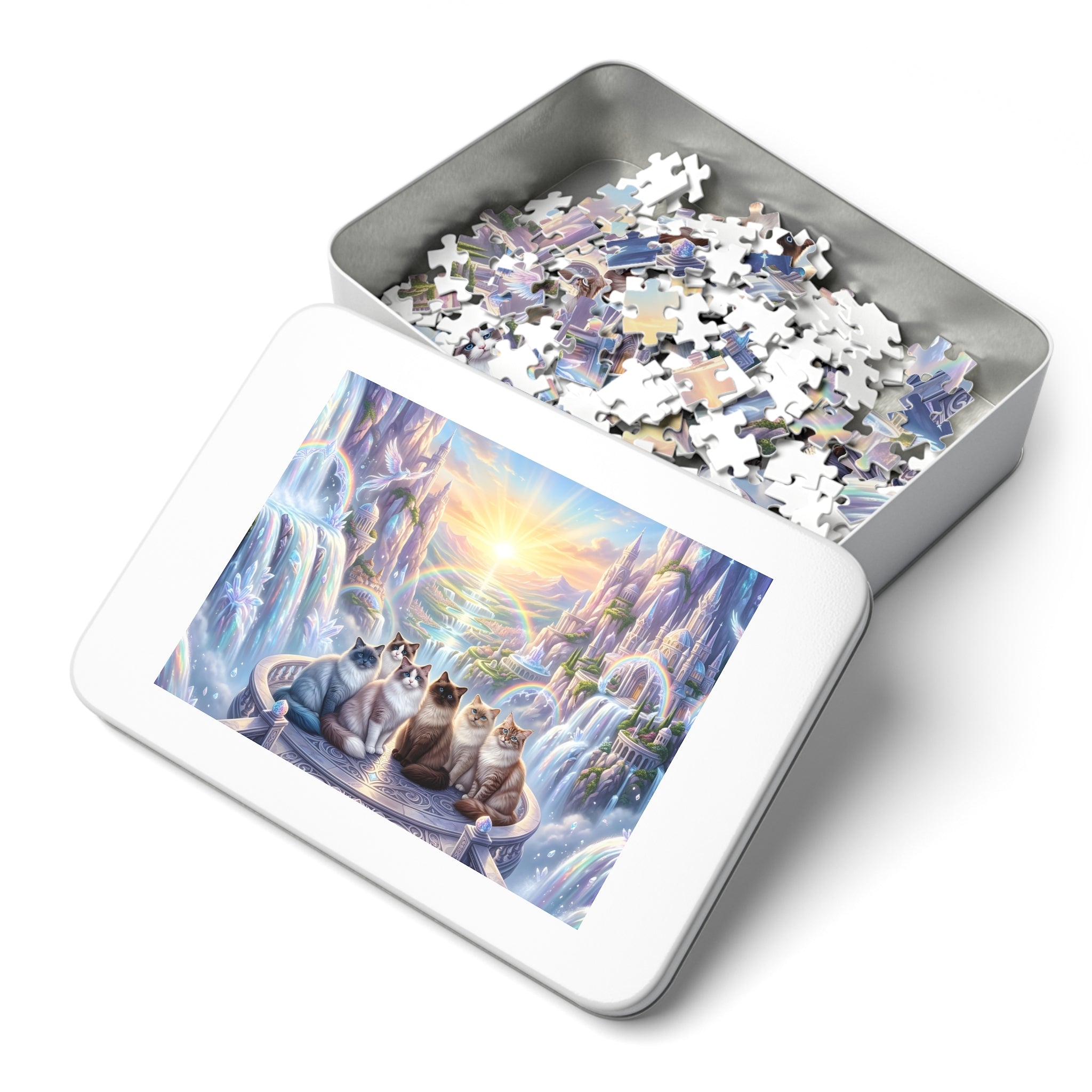 Ragdoll Cat Rainbow Waterfall Crystal Castle Balcony Jigsaw Puzzle