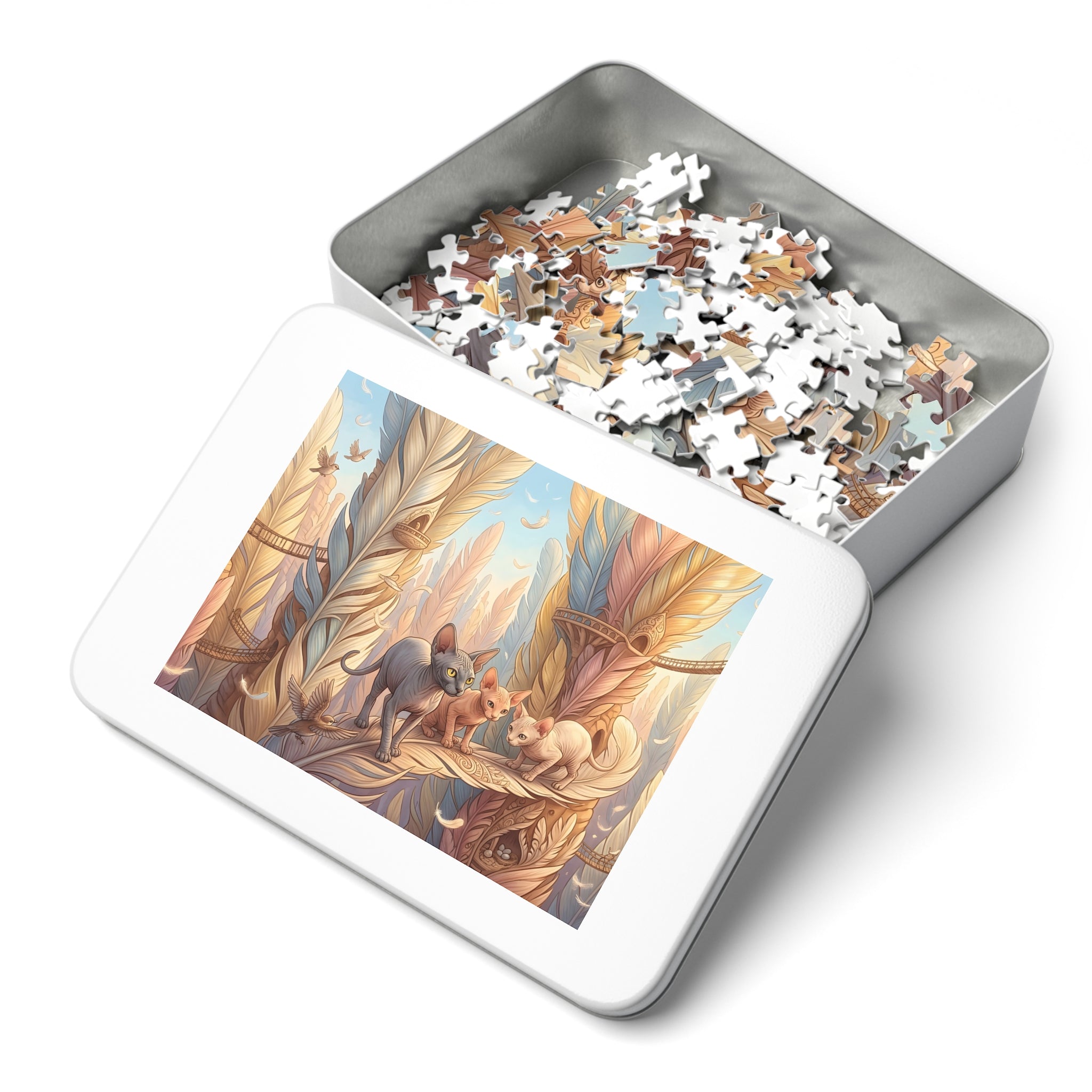 Sphynx Kitten Feather Forest Haven Jigsaw Puzzle