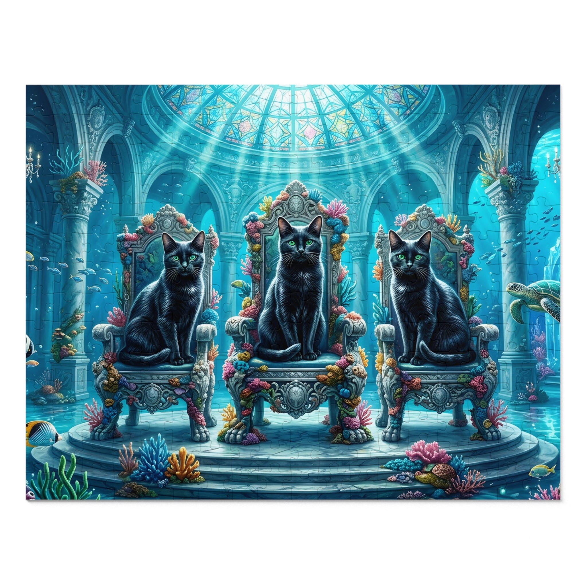 Black American Shorthair Underwater Sea Palace Throne Jigsaw Puzzle