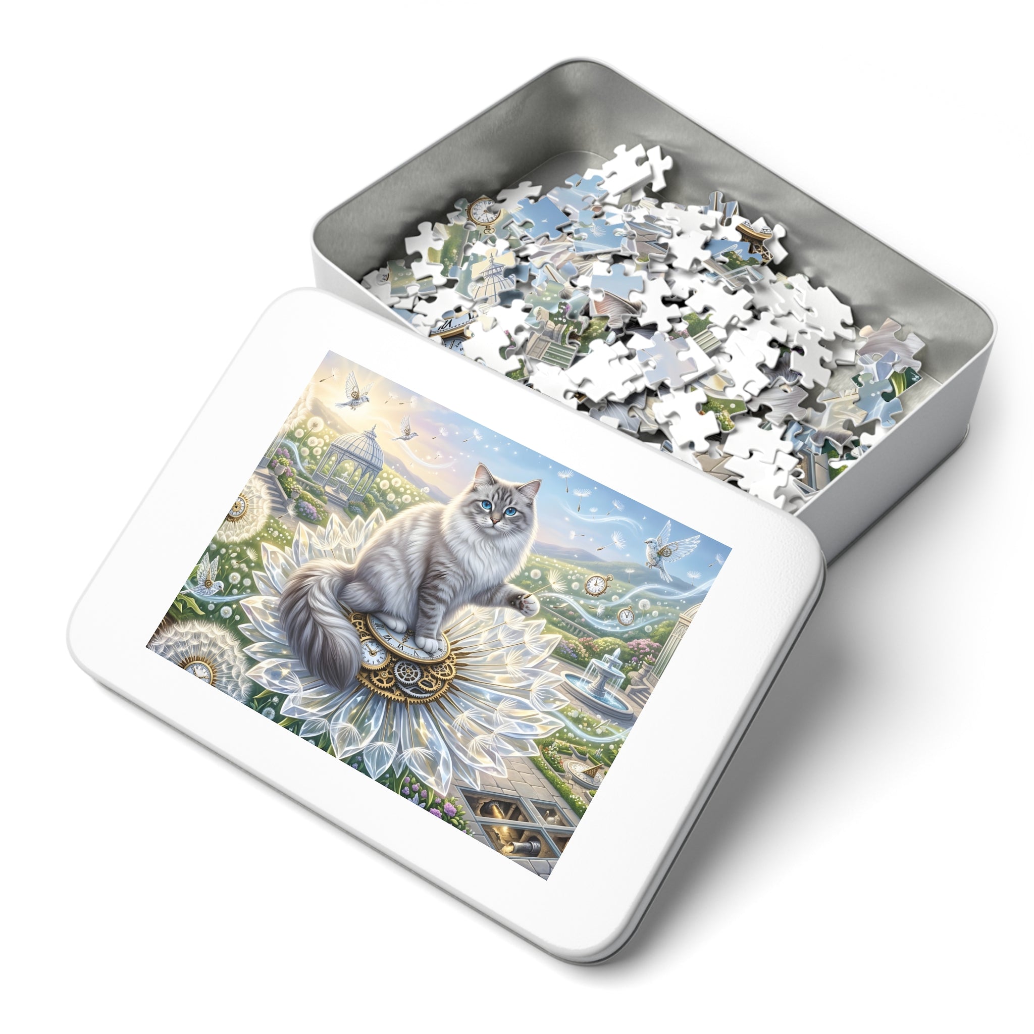 Ragdoll Cat Steampunk Clockwork Dandelion Garden Jigsaw Puzzle