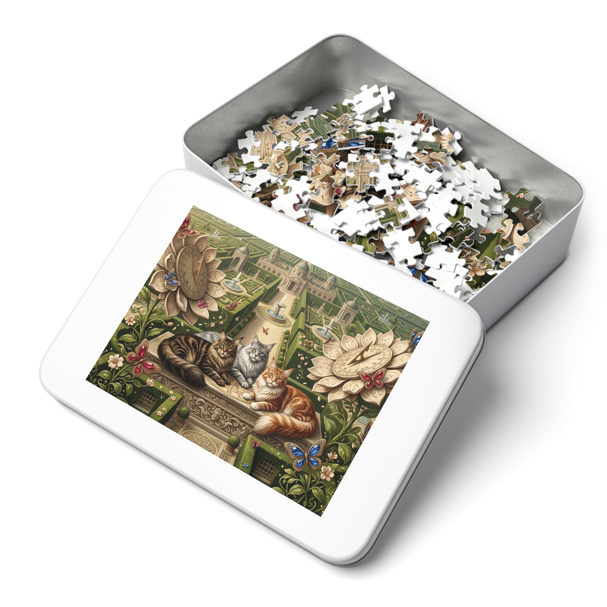 Maine Coon Cat Sundial Sunflower Hedge Maze Palace Garden Jigsaw Puzzle