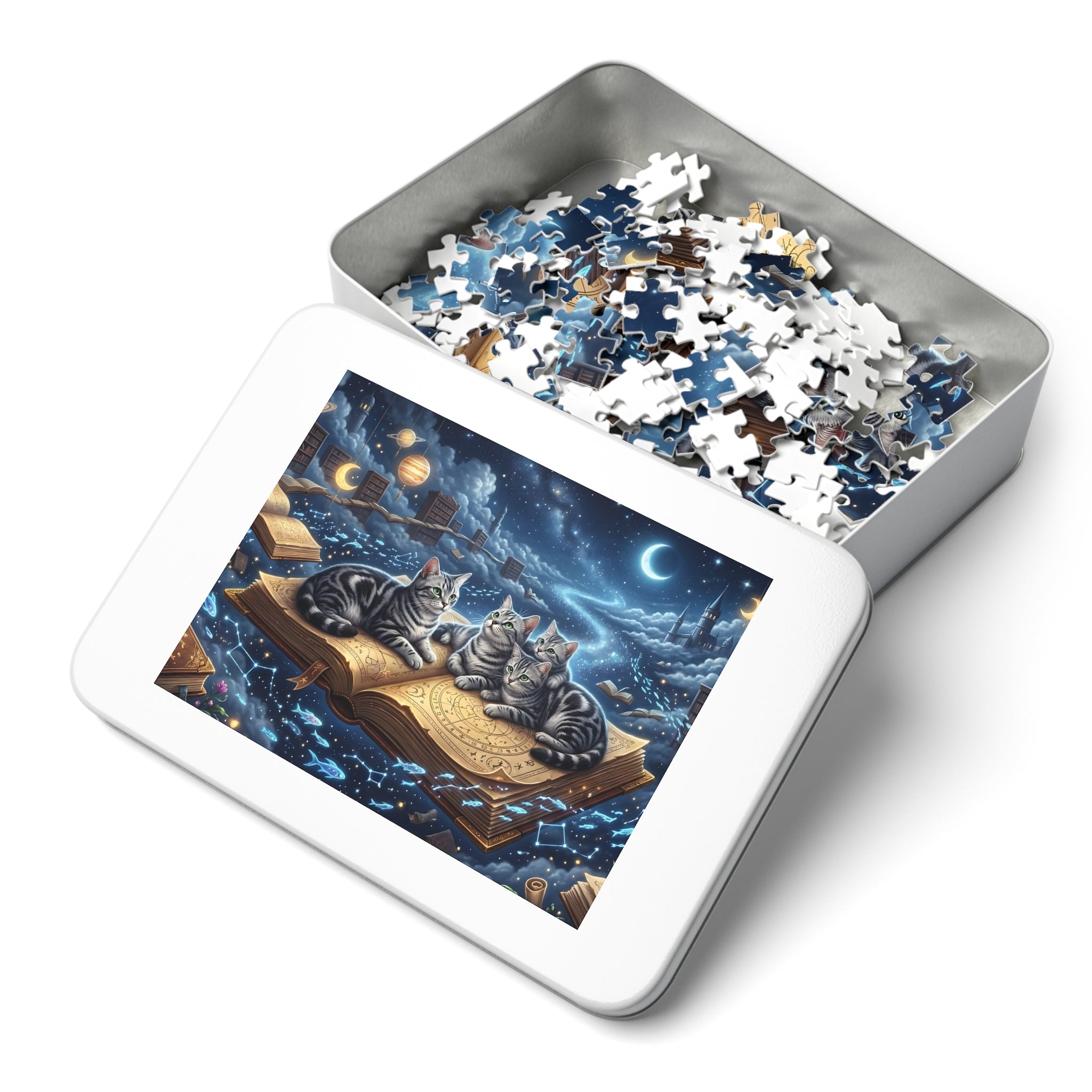 Silver Tabby American Shorthair Floating Library Constellations Jigsaw Puzzle