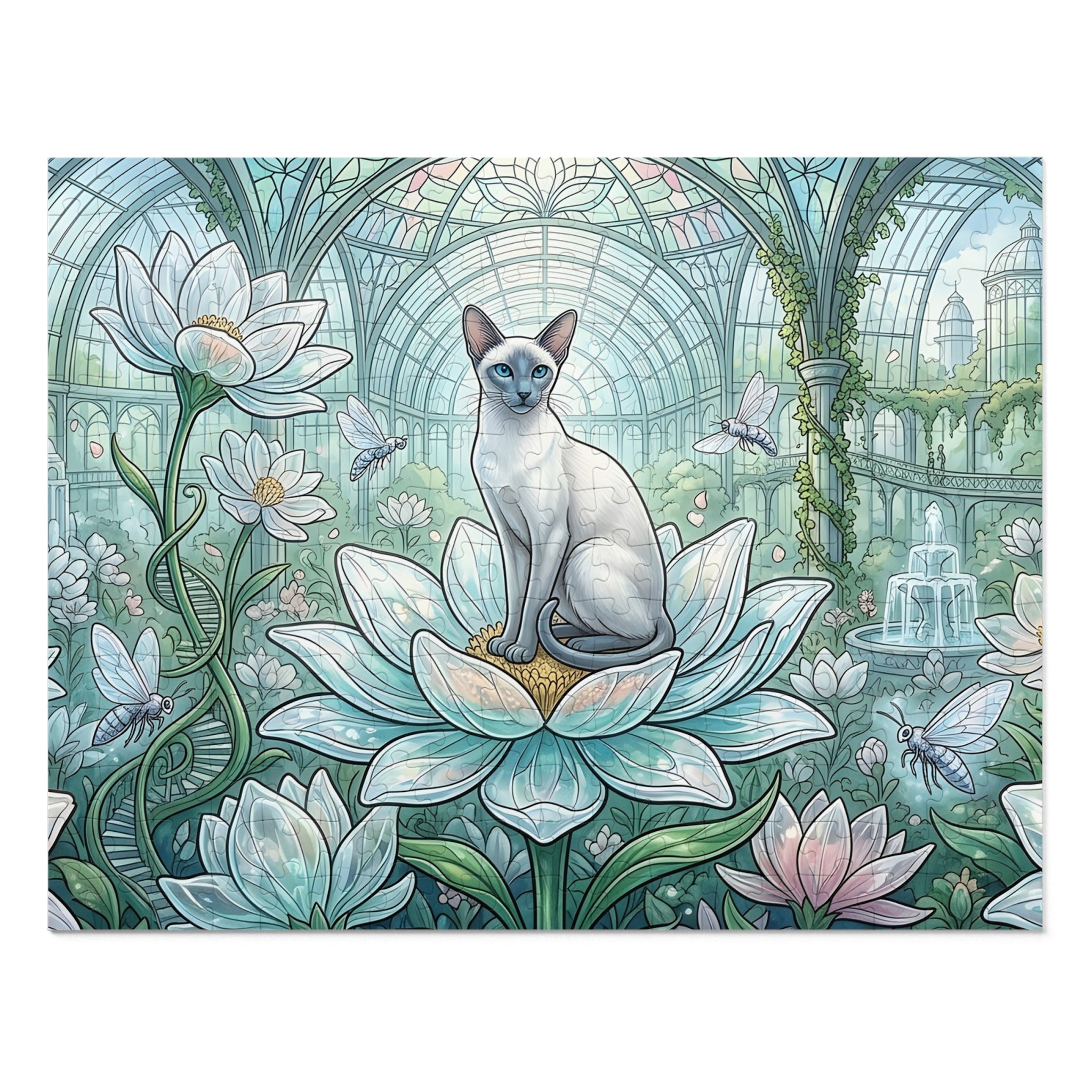 Siamese Cat Glass Conservatory Lotus Jigsaw Puzzle