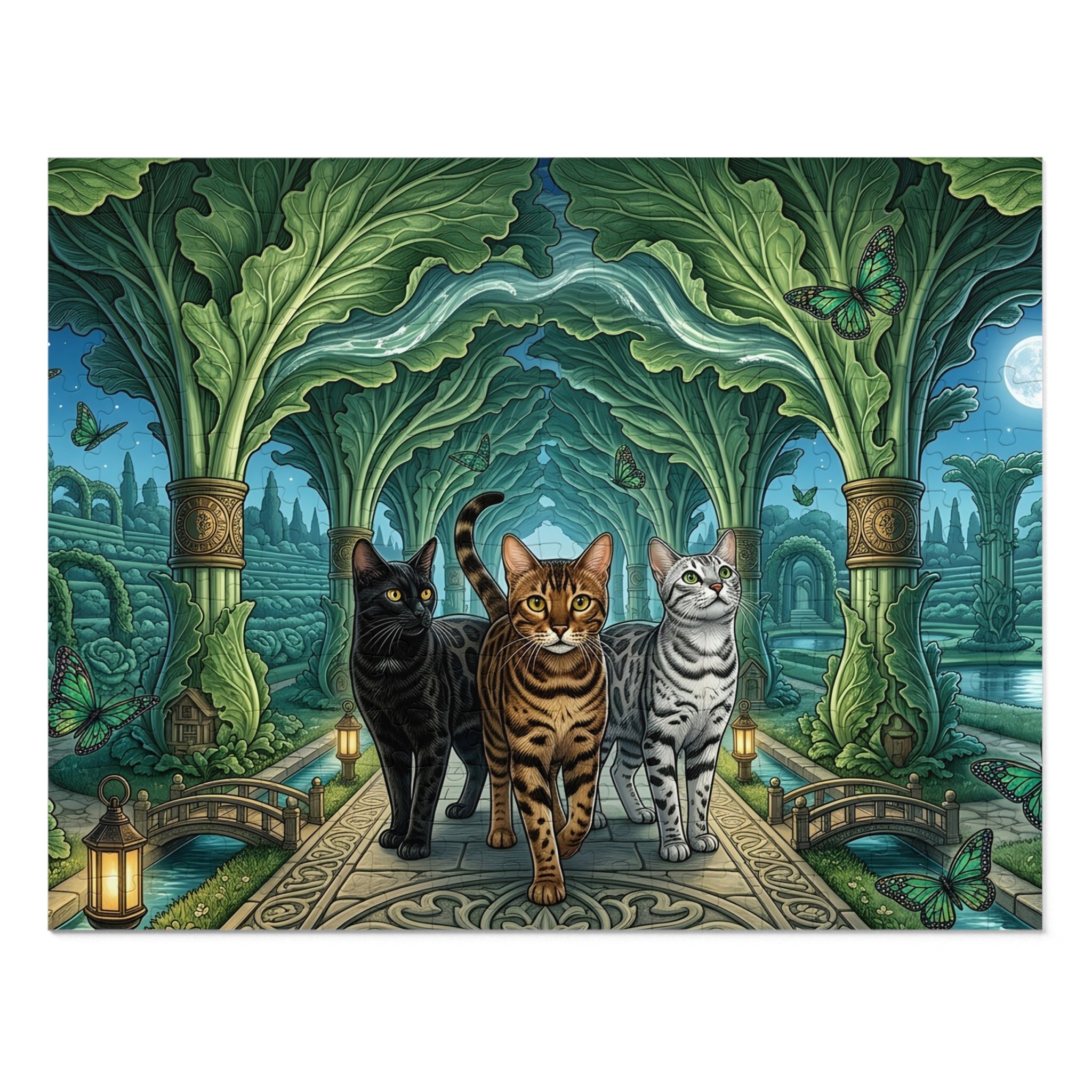 Bengal Cat Moonlit Leaf Promenade Jigsaw Puzzle