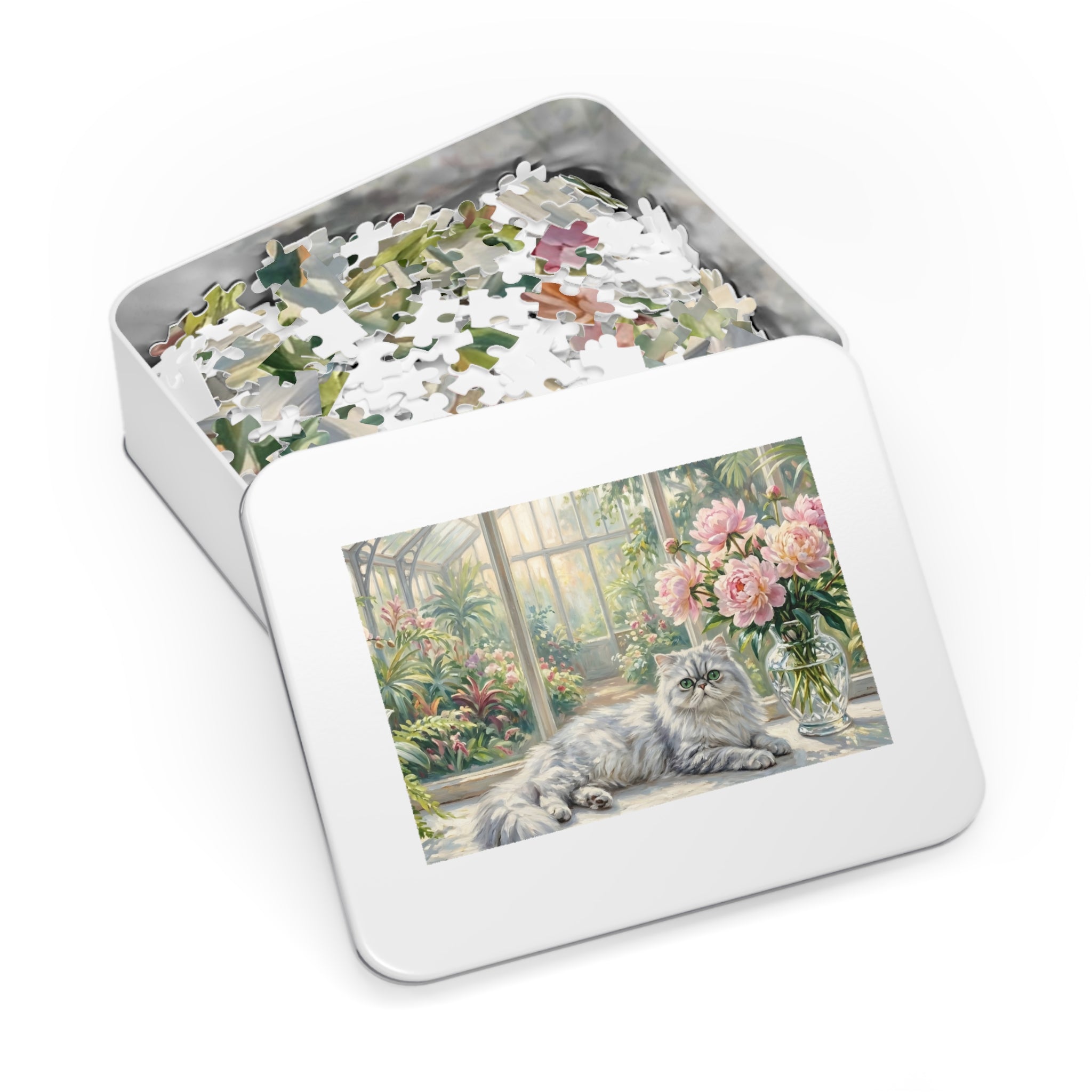Silver Chinchilla Persian Greenhouse Peonies Jigsaw Puzzle
