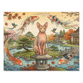 Sphynx Cat Japanese Lantern Flying Koi Garden Jigsaw Puzzle