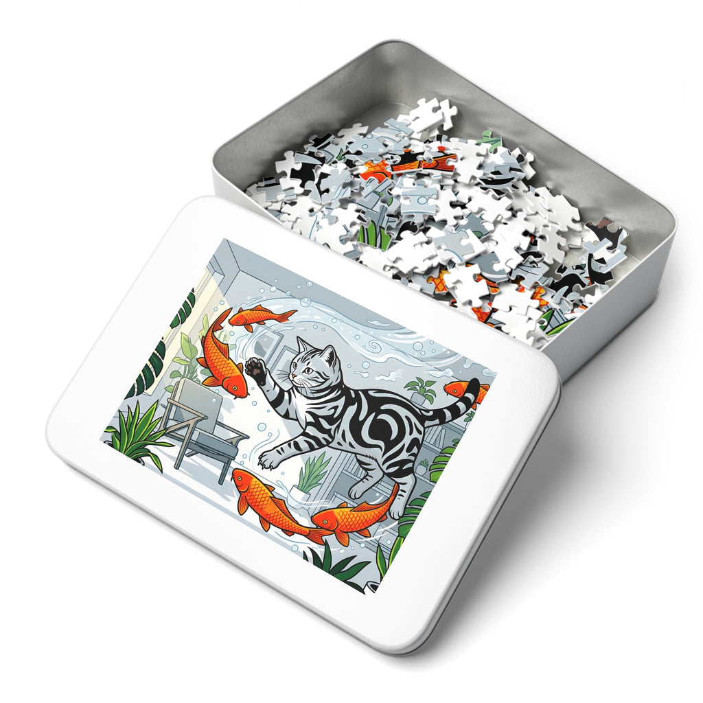 Silver Tabby American Shorthair Flying Goldfish Room Jigsaw Puzzle