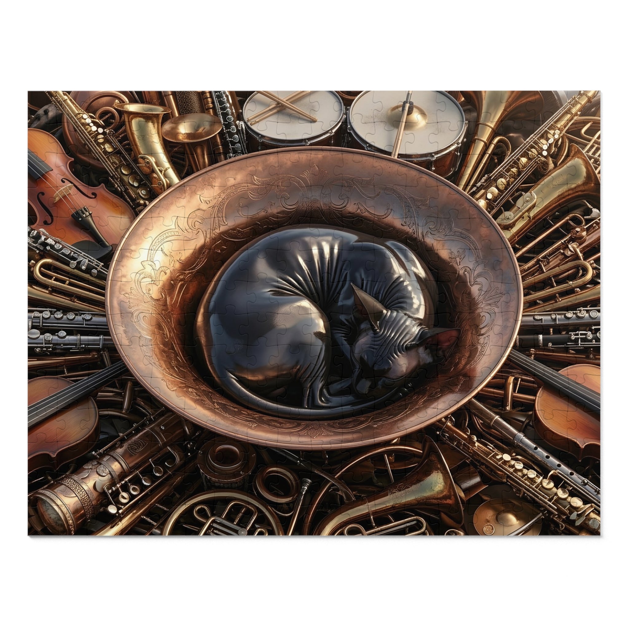 Black Sphynx Brass Horn Musical Instruments Jigsaw Puzzle