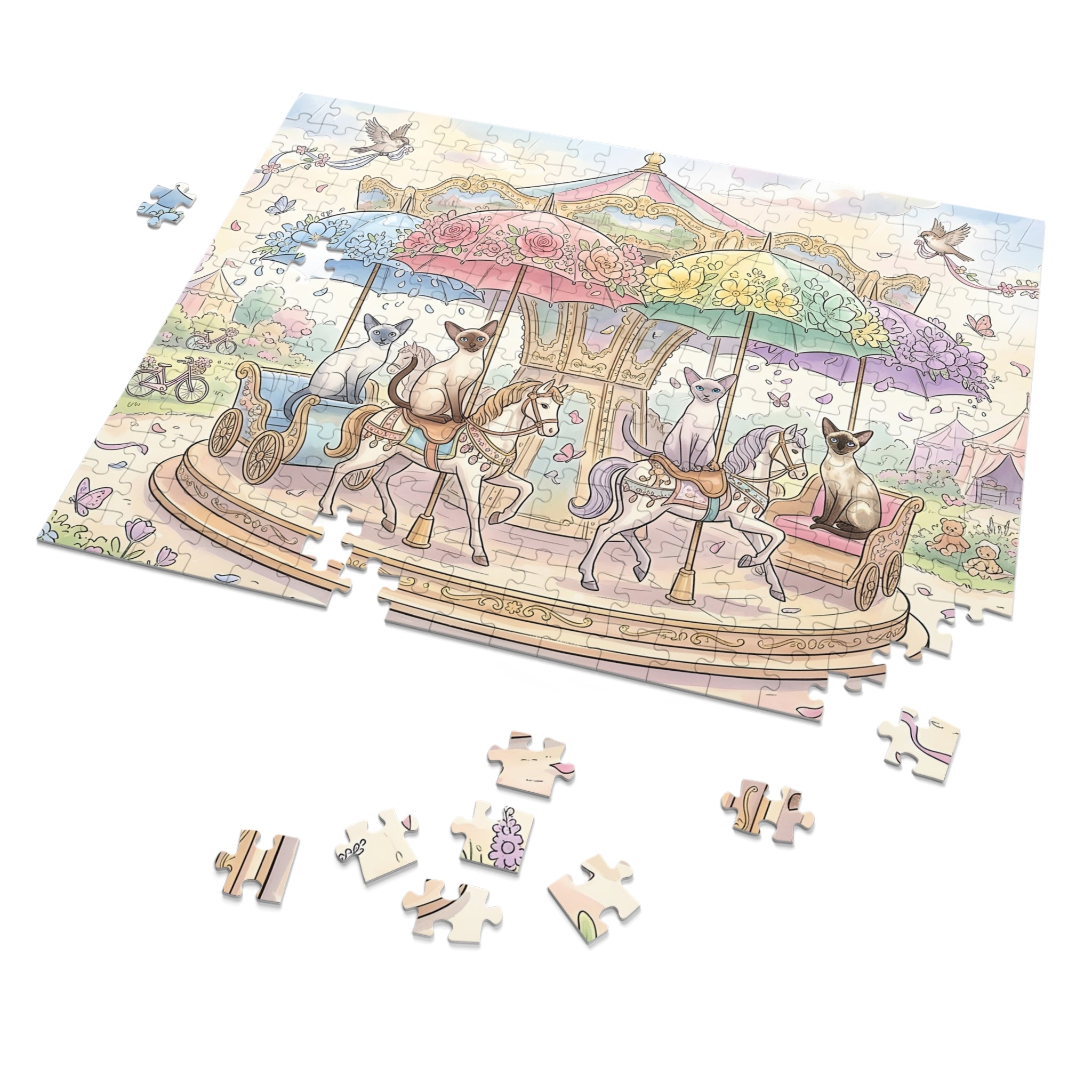 Siamese Cat Floral Carousel Jigsaw Puzzle