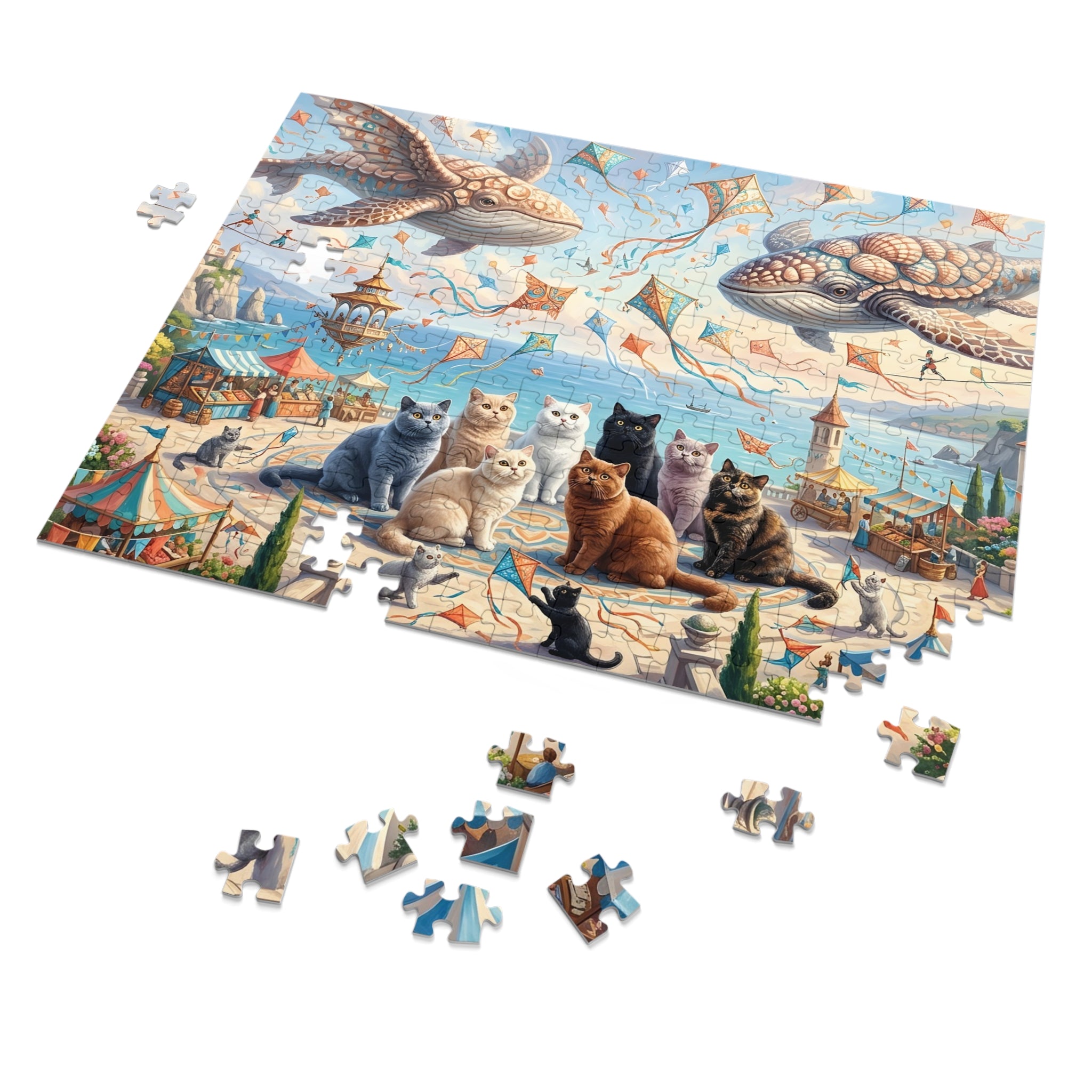 British Shorthair Cat Coastal Sky Whales Jigsaw Puzzle