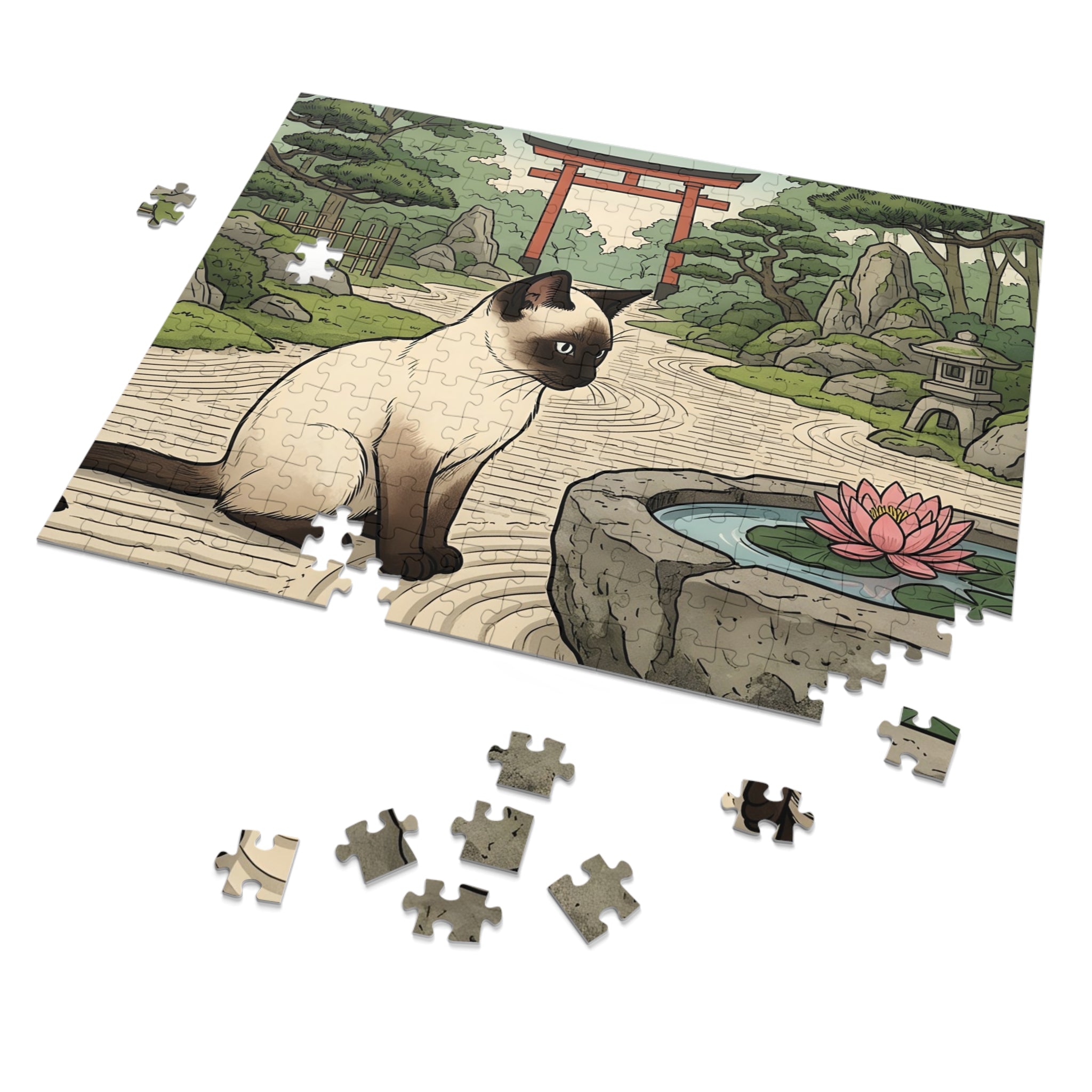 Seal Point Siamese Japanese Torii Garden Jigsaw Puzzle