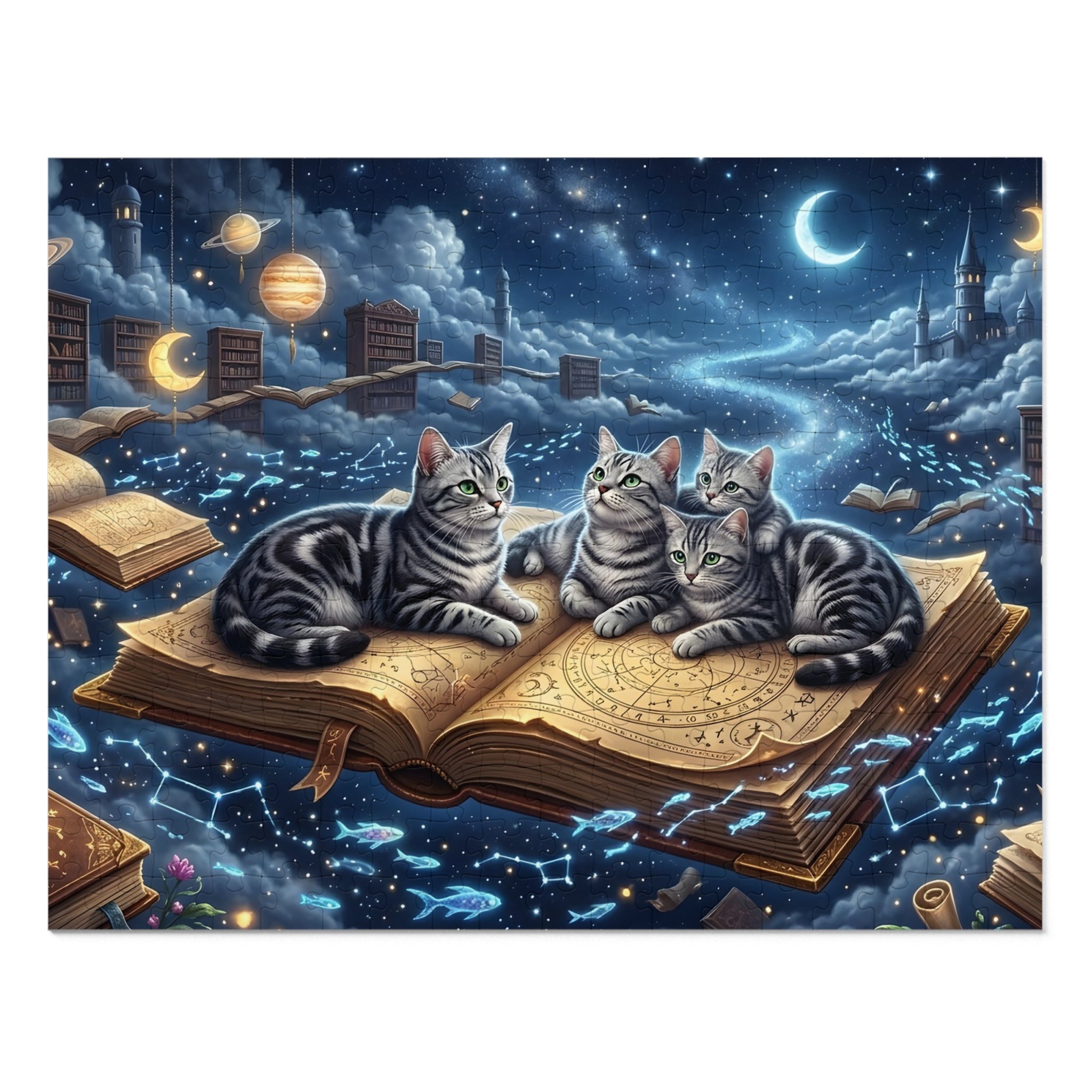 Silver Tabby American Shorthair Floating Library Constellations Jigsaw Puzzle